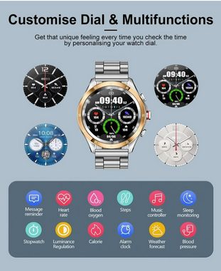 Lige Smartwatch (iOS Android), Elegante Smart Watch Herren Mit Telefonfunktion iOS Android Rund