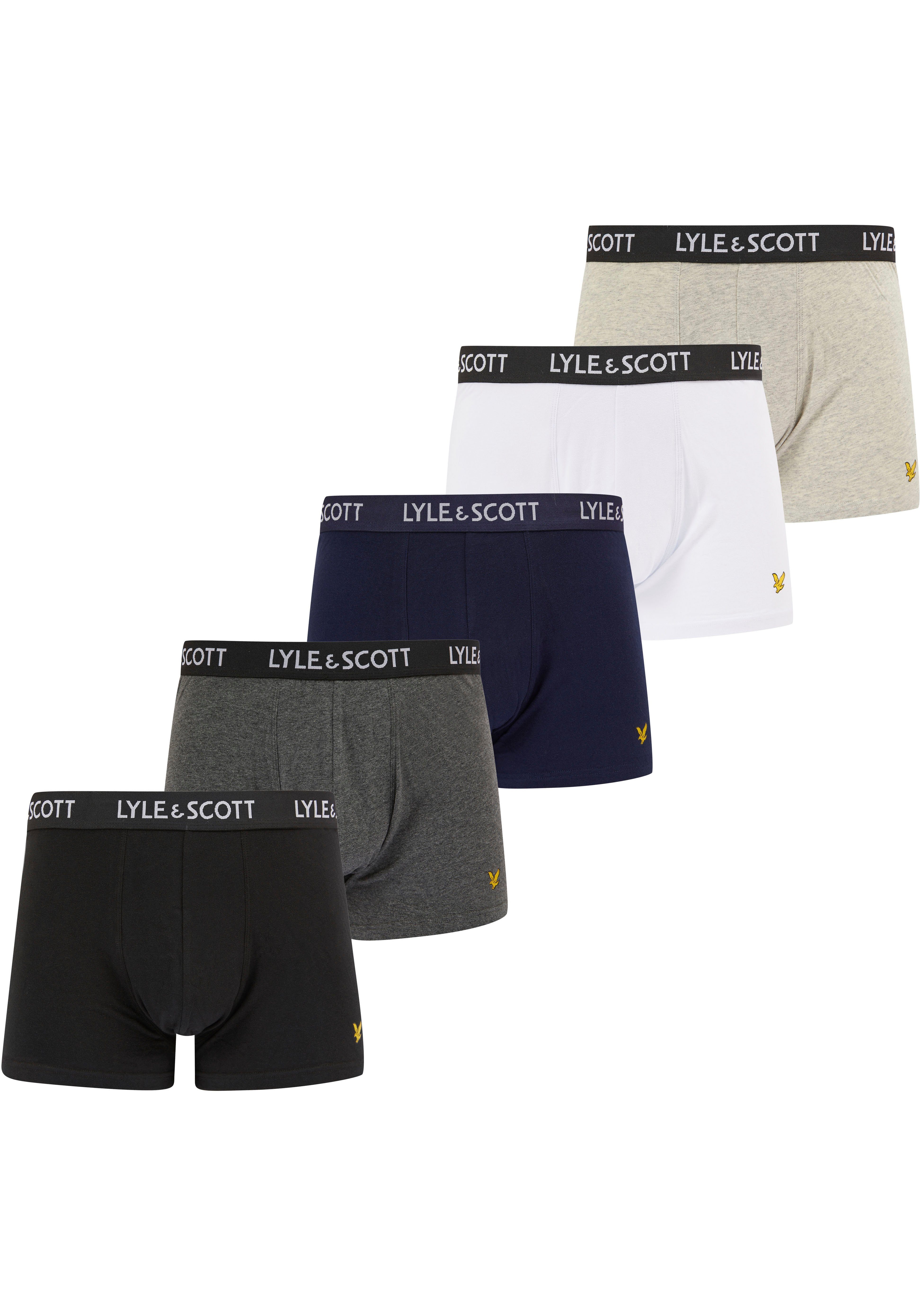 Lyle & marl/dark grey 5-St) (Packung, black/bright marl/peacoat grey Logo-Elastikbund Scott mit white/light Boxershorts
