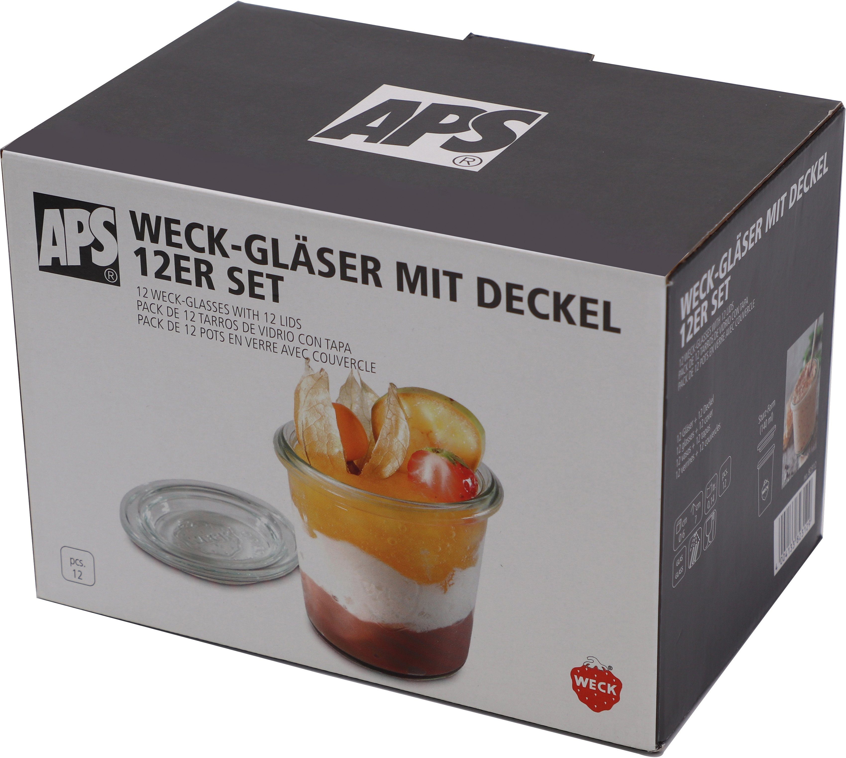 APS Einmachglas Weck, Glas, (Set, 12-tlg), vielseitig einsetzbar, zum Präsentieren/Bevorraten/Einfrieren, Deko
