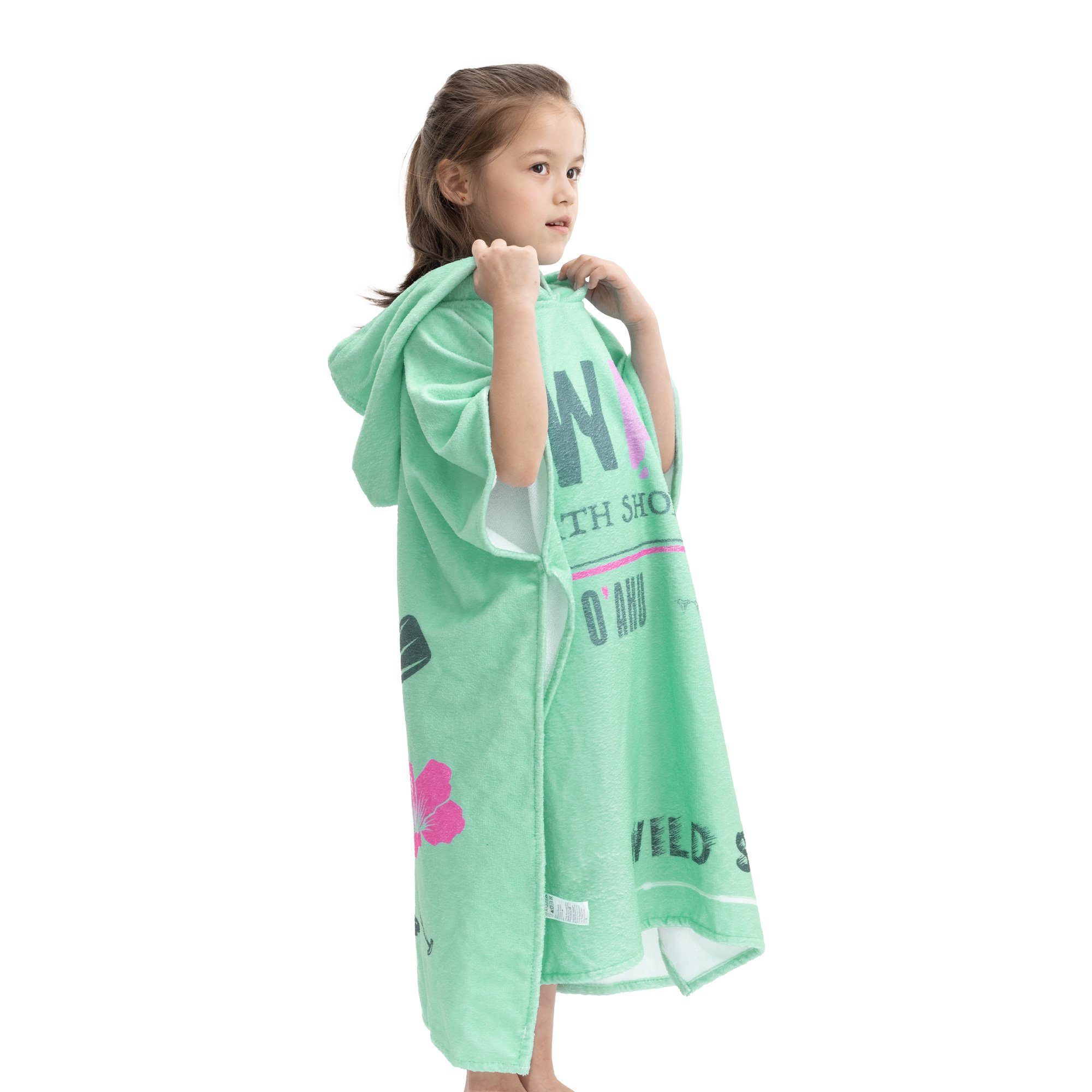 Kinder Mintgrün - Badeponcho Handtuch - Baby Kinderbademantel HOMELEVEL Surfponcho, und Poncho Baumwolle
