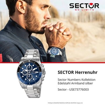 Sector Chronograph Sector Herren Armbanduhr Chrono, Herren Armbanduhr rund, groß (ca. 50,2x43mm), Edelstahlarmband silber