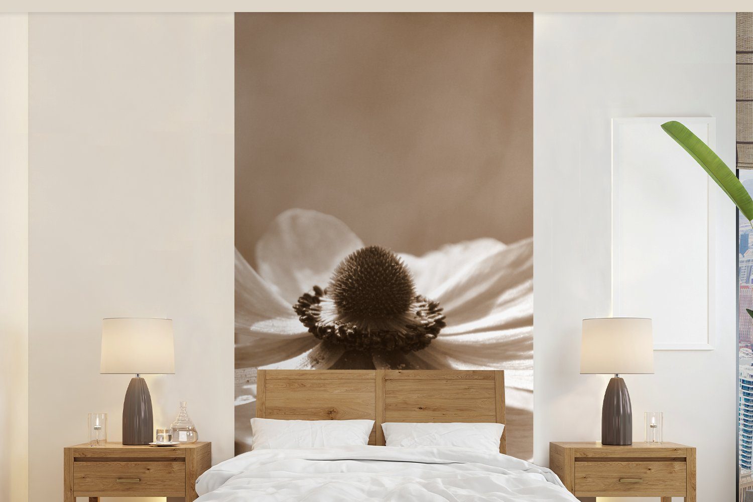 MuchoWow Fototapete Blume der Anemone Sepia-Fotodruck, Matt, bedruckt, (2 St), Vliestapete für Wohnzimmer Schlafzimmer Küche, Fototapete | Fototapeten