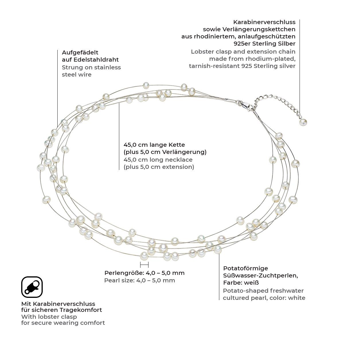Valero Pearls Perlenkette silber, aus Sterling Silber günstig online kaufen
