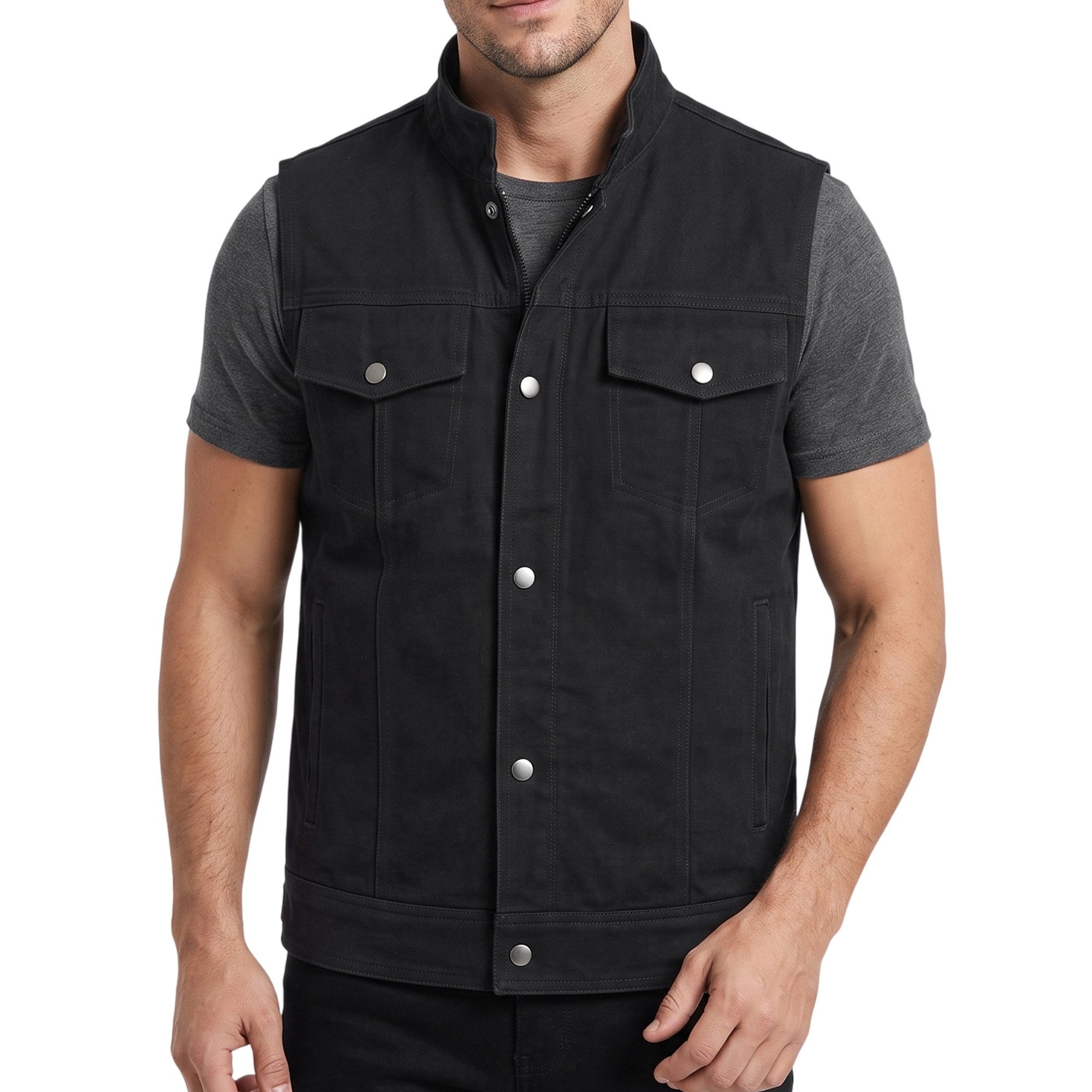 German Wear Motorradweste GW691 Denim Motorrad Biker Jeansweste Motorradweste Weste schwarz