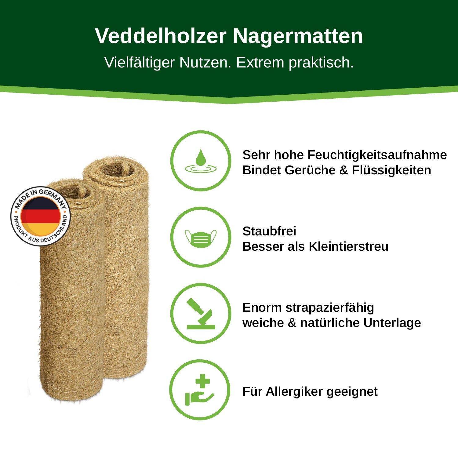 Veddelholzer Einstreu Hanfmatten Nager Käfige Zubehör Kleintiere Kaninchenstall Hasenstall (für Kleintiere Kaninchenstall Hasenstall, 3-tlg., Nagerteppich aus Hanf als Zubehör Käfige Höhlen & Schlafplätze), für Nager Kaninchen Käfige & Gehege