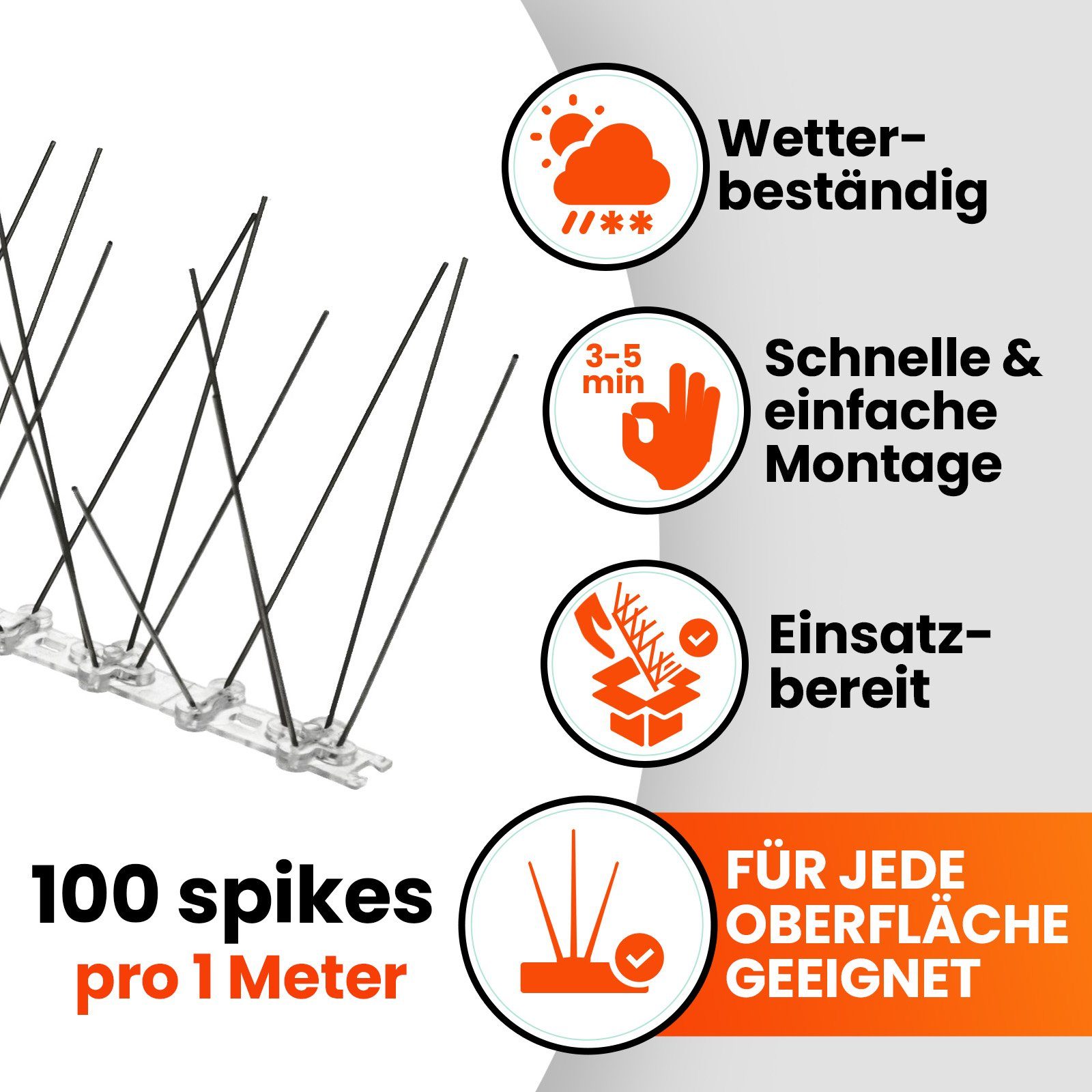 KONZEPT Taubenspikes Vogelabwehr Spikes aus Edelstahl gegen Tauben, Spatzen, Amsel, Marder, 1-St.