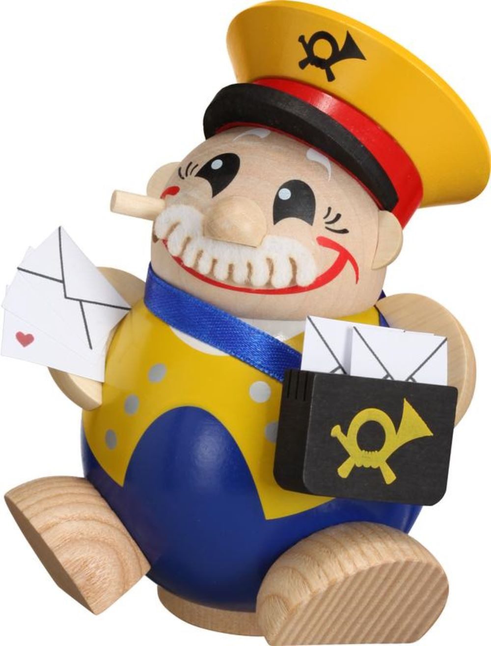 Seiffener Volkskunst Räuchermännchen Kugelräucherfigur Postbote, 12 cm aus dem Erzgebirge