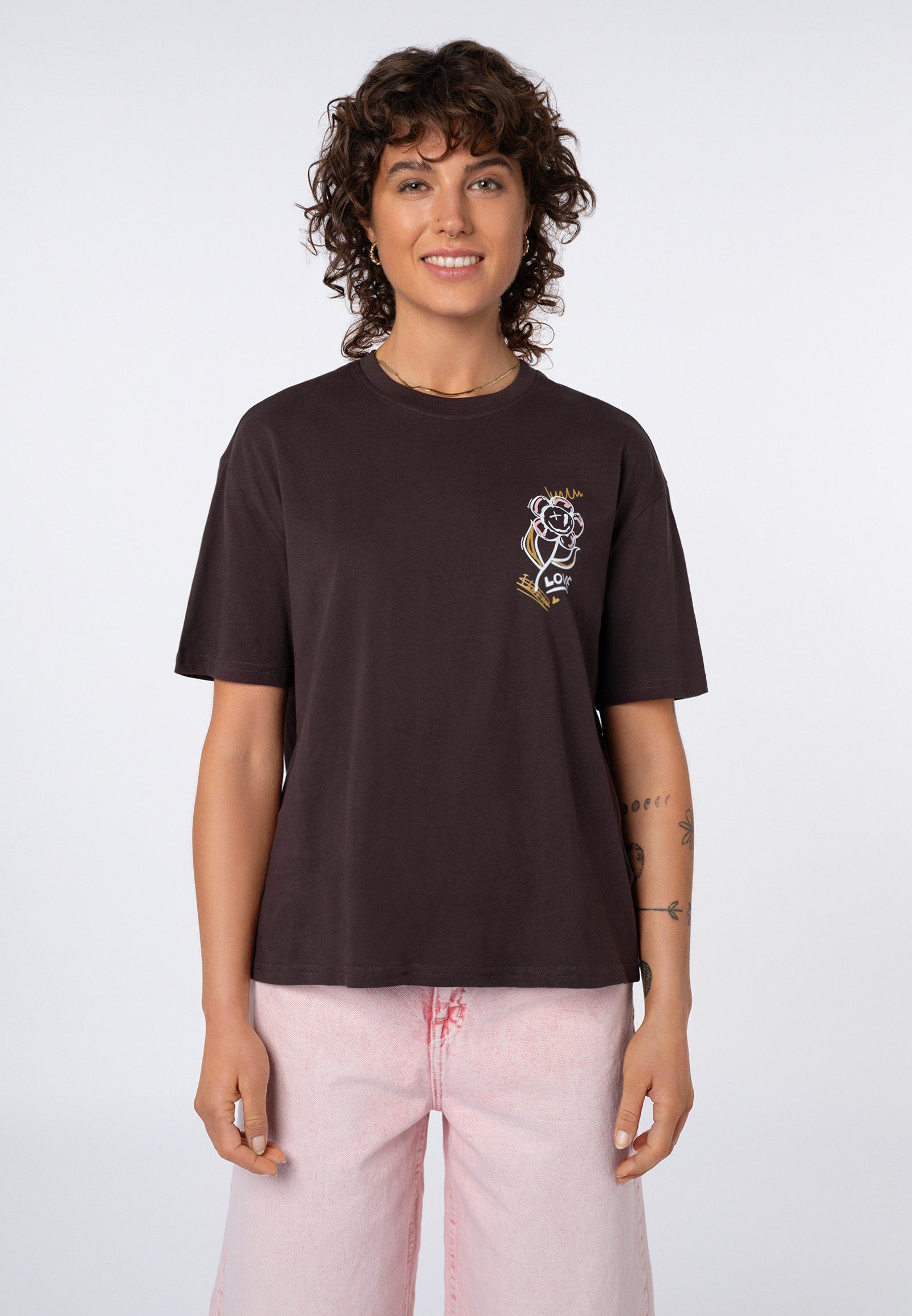SUBLEVEL T-Shirt Damen Oversize T-Shirt mit Rückenprint Baumwollshirt, Print auf Vorder- und Rückseite