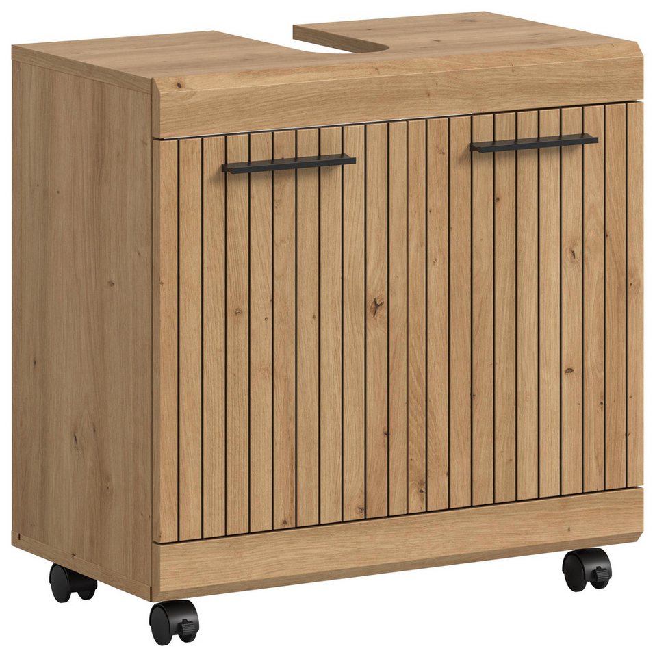 welltime Waschbeckenunterschrank SIENA, Breite 60cm, 2 Türen, auf Rollen, MDF-Front (TOPSELLER!, mit Siphonausschnitt 10x25 cm) in verschiedenen Farben erhältlich, Badmöbel, Badschrank, Kommode, Bad
