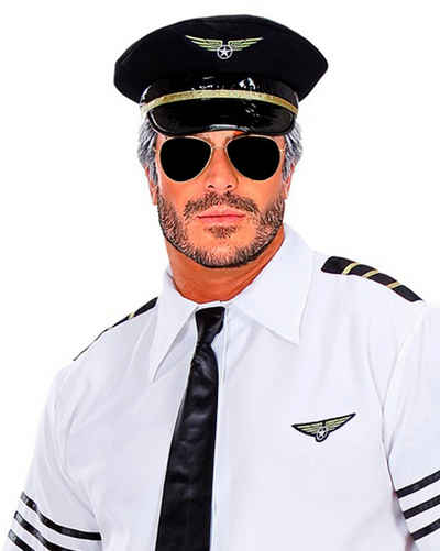 Das Kostümland Kostüm Pilotenmütze für Erwachsene - 414003, Schwarz