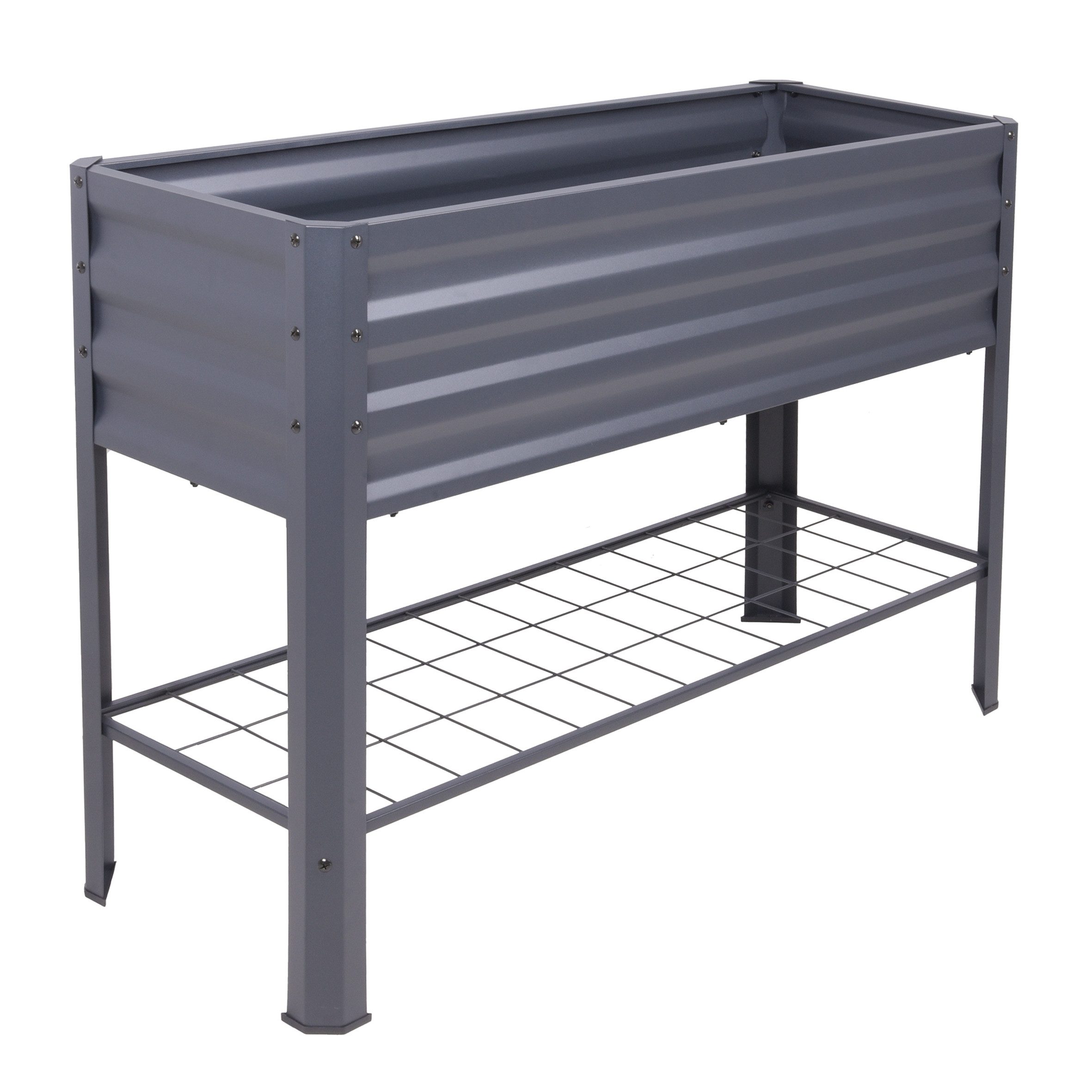 Spetebo Hochbeet Metall Hochbeet anthrazit mit Pflanzenvlies - 114 x 41 cm (Stück, 1 St., Pflanzkasten), Anzucht Frühbeet mit Gitterablage