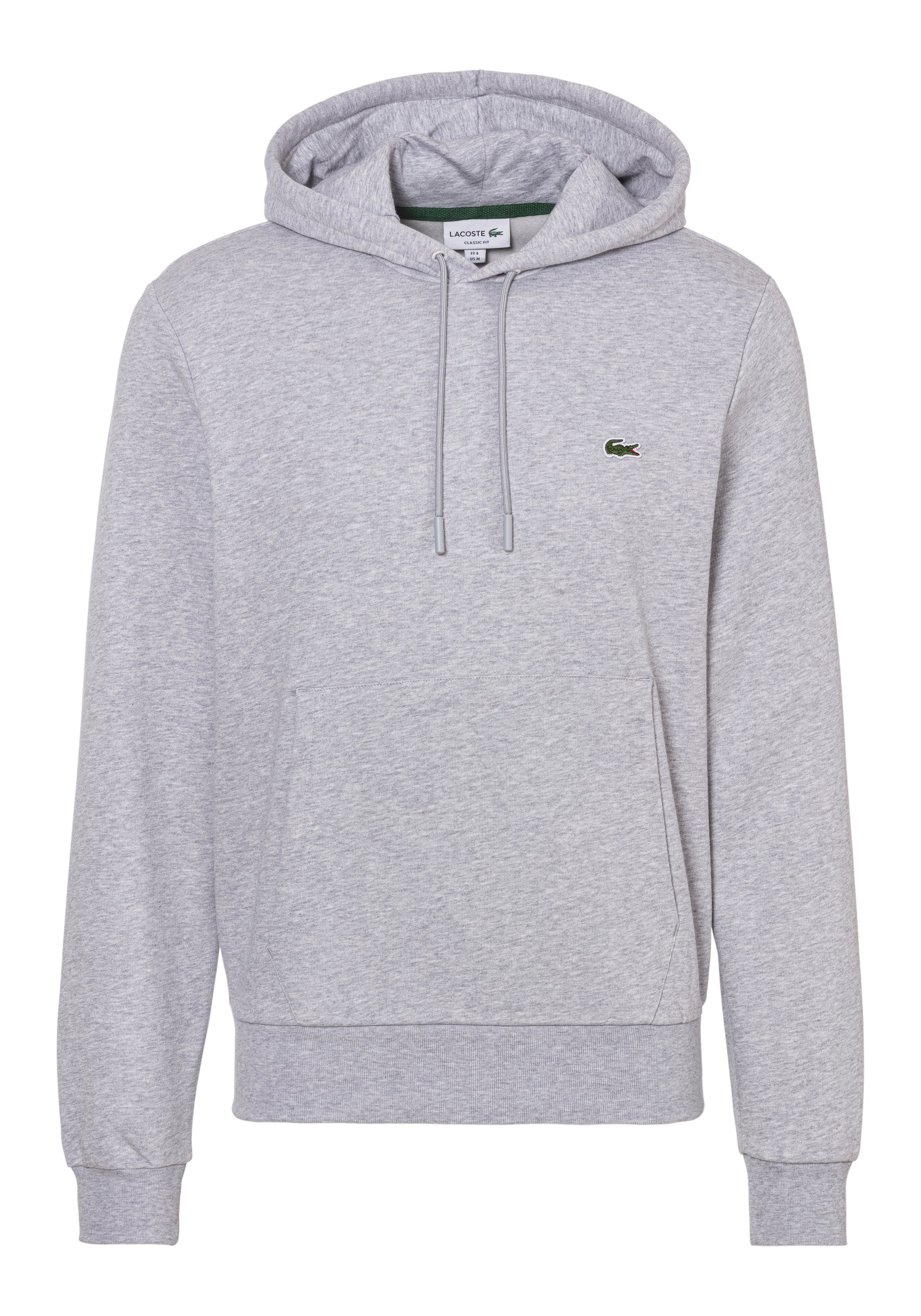 Lacoste Kapuzensweatshirt mit Lacoste Krokodil Stickerei auf der Brust hellgrau