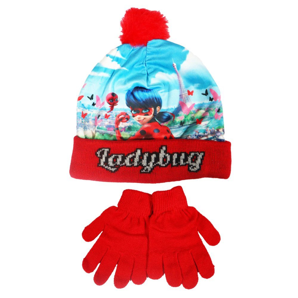 Miraculous - Ladybug Bommelmütze Miraculous Ladybug Kinder 2tlg Set Wintermütze plus Handschuhe Gr. 52 bis 54 Rot