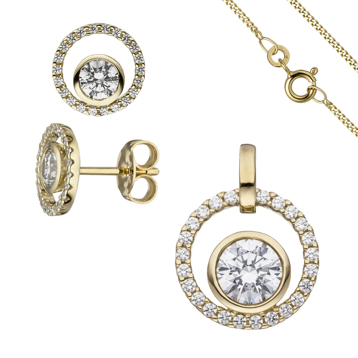 Schmuck Krone Schmuckset Schmuck-Set, 333 Gelbgold mit Zirkonia, 42cm, Gold 333