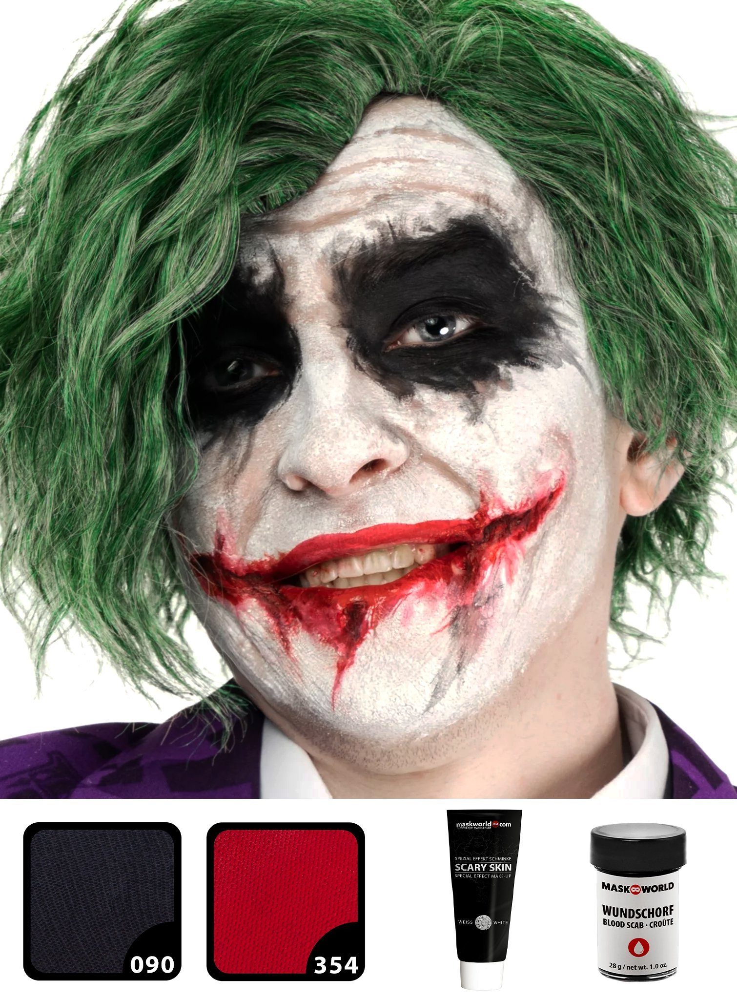 Maskworld Theaterschminke Joker Make-up Set - Fasching Kostüm Schminke Karne, Professionelles und gut deckendes Joker Schminkset