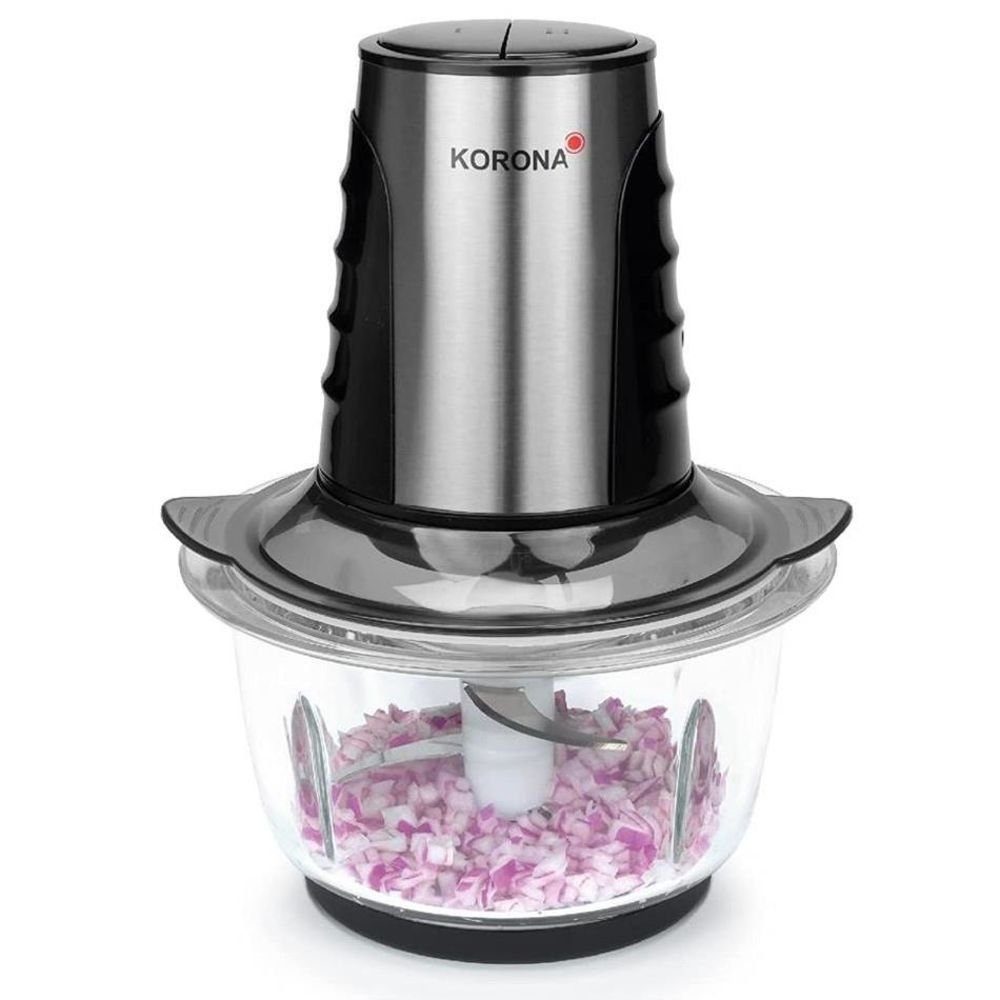 KORONA Zerkleinerer 25005, Edelstahlgehäuse, Glasbehälter, 2 Leistungsstufen, 500 Watt, für Eiswürfel Ice Crush Funktion, rutschfest