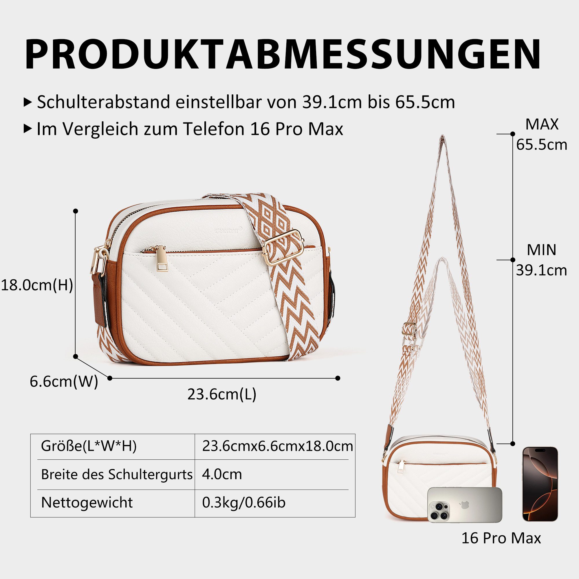 TAN.TOMI Umhängetasche Damen Handy Schultertasche Gestepptes Design Crossbody Bag, Crossbody Bag für Damen mit Verstellbarem Breiter Gurt
