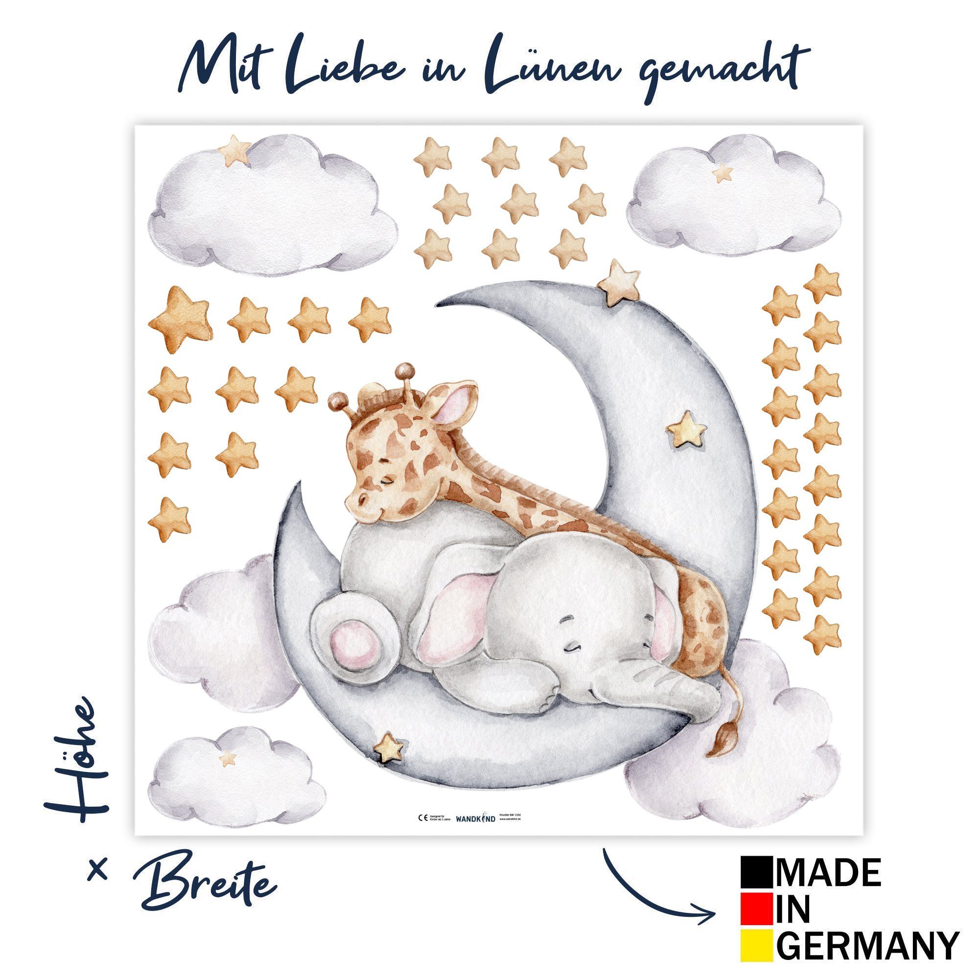 WANDKIND Wandtattoo Elefant und Giraffe auf dem Mond V325 (Giraffe Elefant) günstig online kaufen