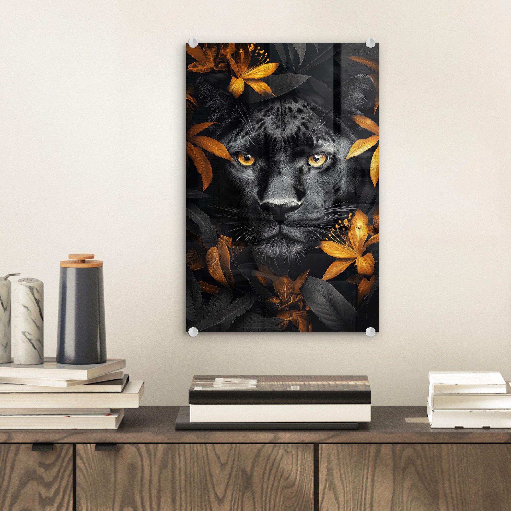 MuchoWow Acrylglasbild Schwarzer Panther - Blumen günstig online kaufen