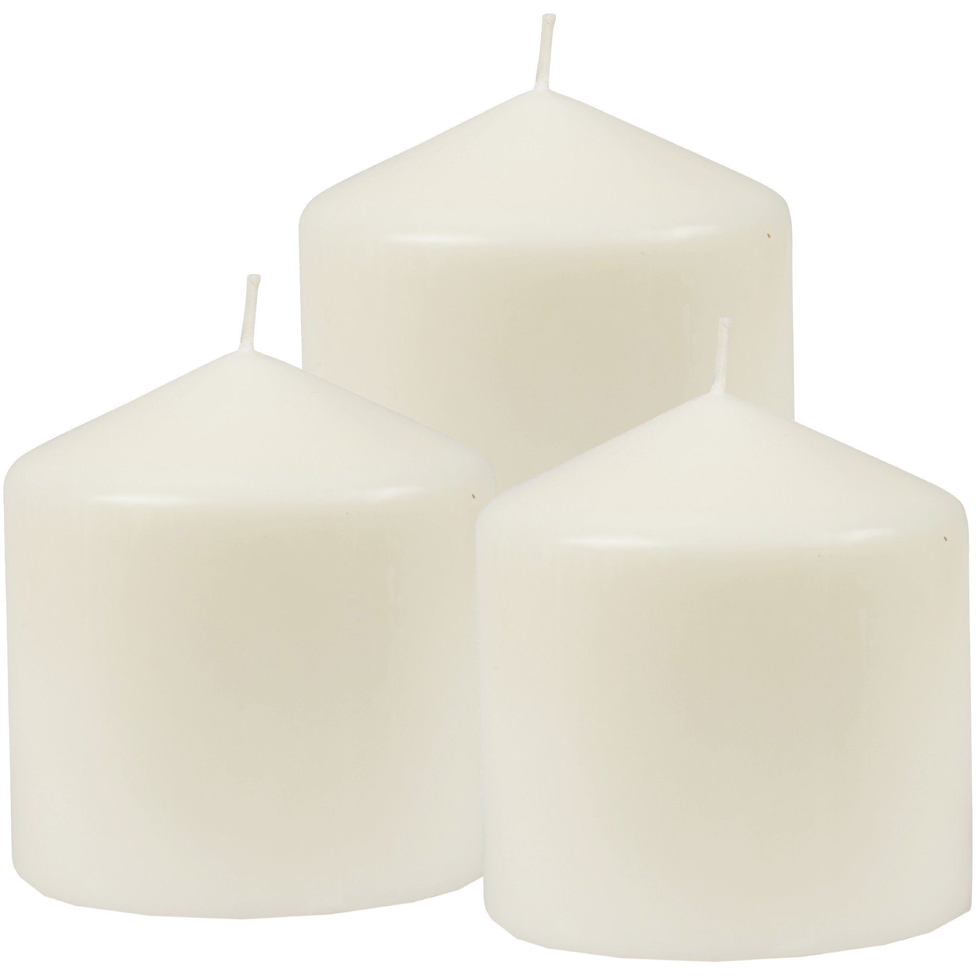 HS Candle Stumpenkerze Blockkerze (3-tlg), Wachskerzen Ø8cm x 8cm - Kerze in vielen Farben Weiß
