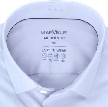 MARVELIS Businesshemd Easy To Wear Hemd - Modern Fit - Langarm - Einfarbig - Hellblau 4-Wege-Stretch