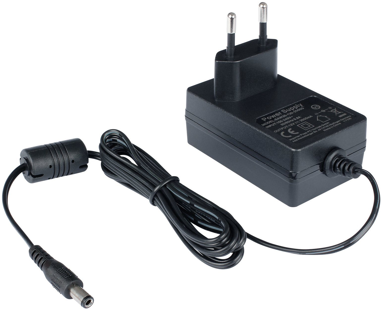 Poppstar Steckernetzteil 12V 2A Stromadapter Universal-Netzteil (Adapter für externe Festplatten-Gehäuse, Dockingstation, 150cm)