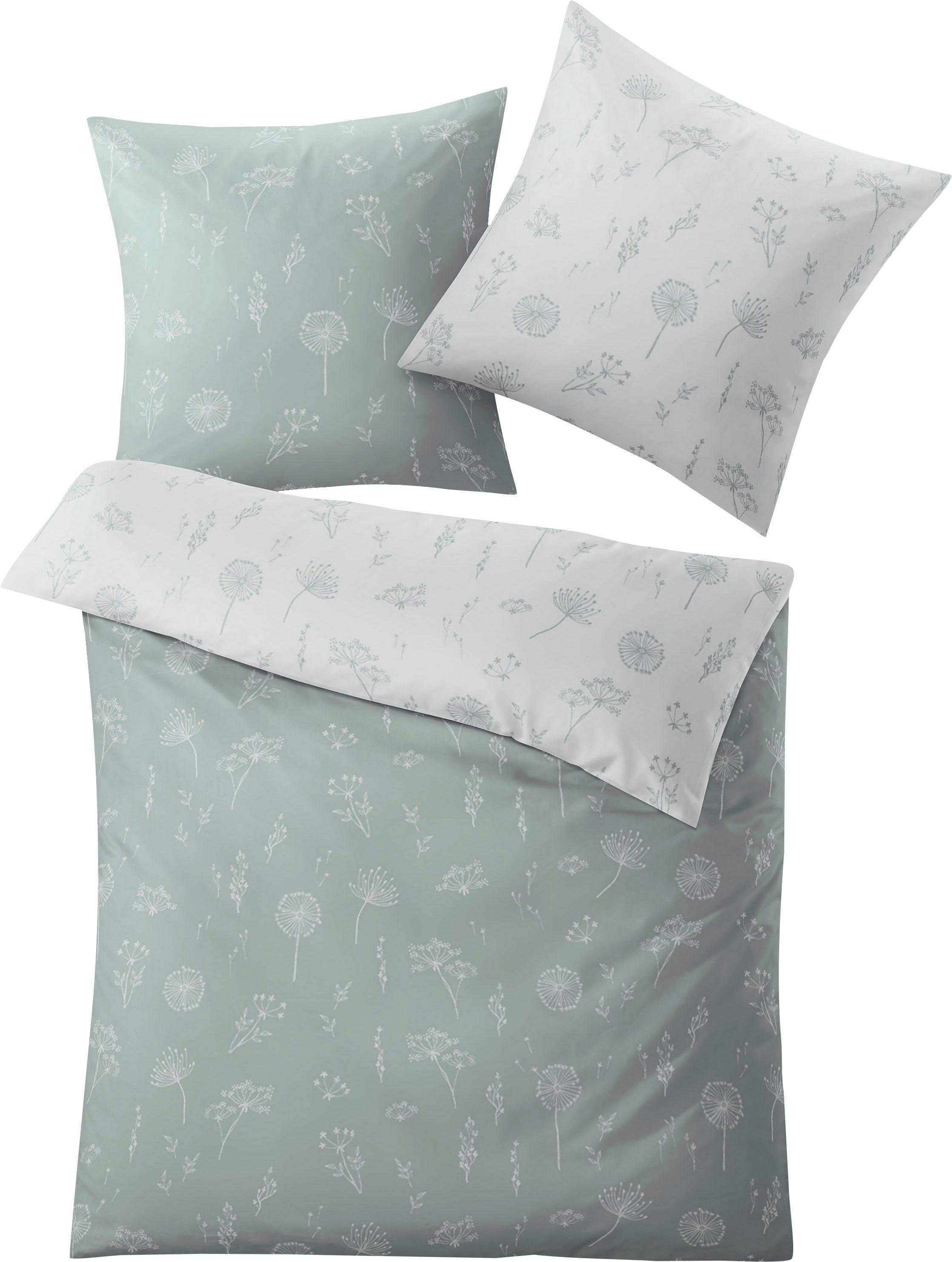 Kleine Wolke Wendebettwäsche Leone in Gr. 135x200 oder 155x220 cm, Mako-Satin, 2 teilig, geblümte Bettwäsche aus Baumwolle, Bettwäsche mit Reißverschluss