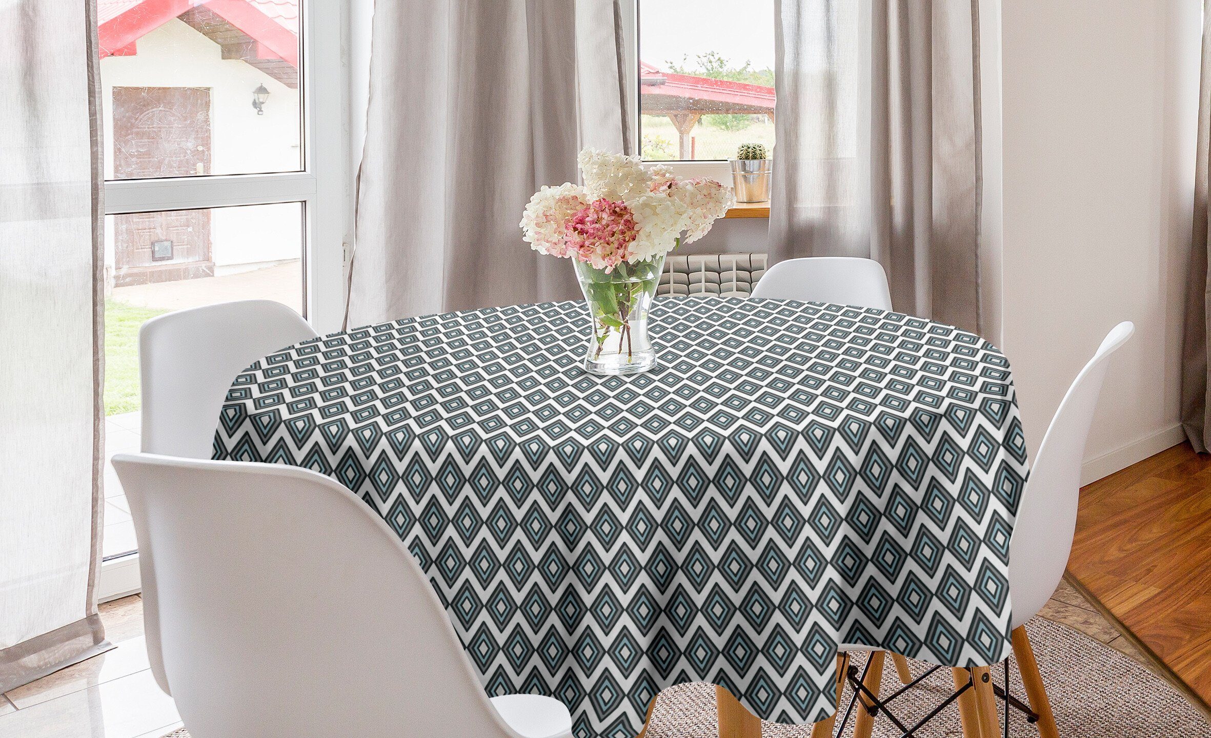 Abakuhaus Tischdecke Kreis Tischdecke Abdeckung für Esszimmer Küche Dekoration, Grau Blau Bullseye Rhombuses | Tischdecken