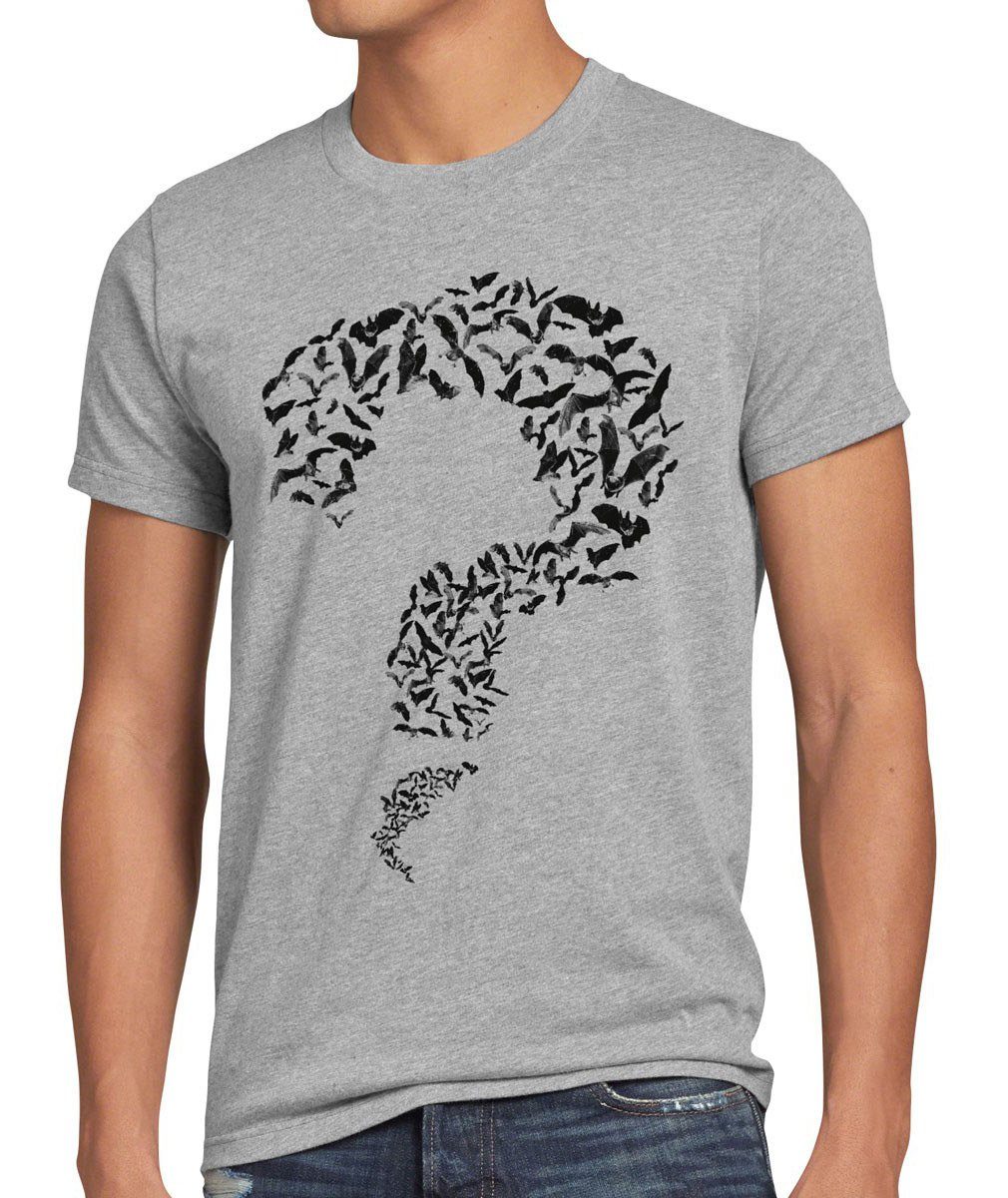 Print-Shirt Knight Herren T-Shirt grau superheld meliert Man Fledermaus style3 Dark Joker Question Bat Riddler