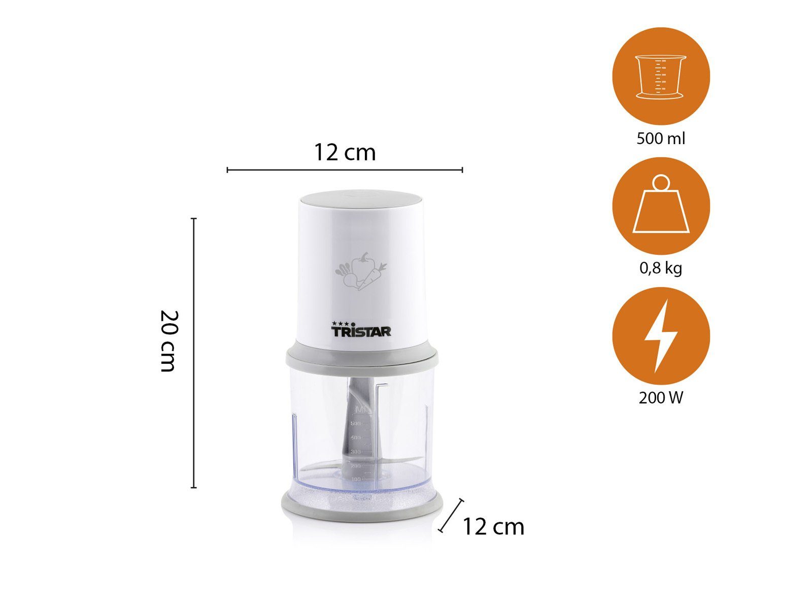 W, 200 Gemüse-Schneider Food Mehrzweck Zwiebel Tristar Mixer Chop-per Elektrischer Zerkleinerer,