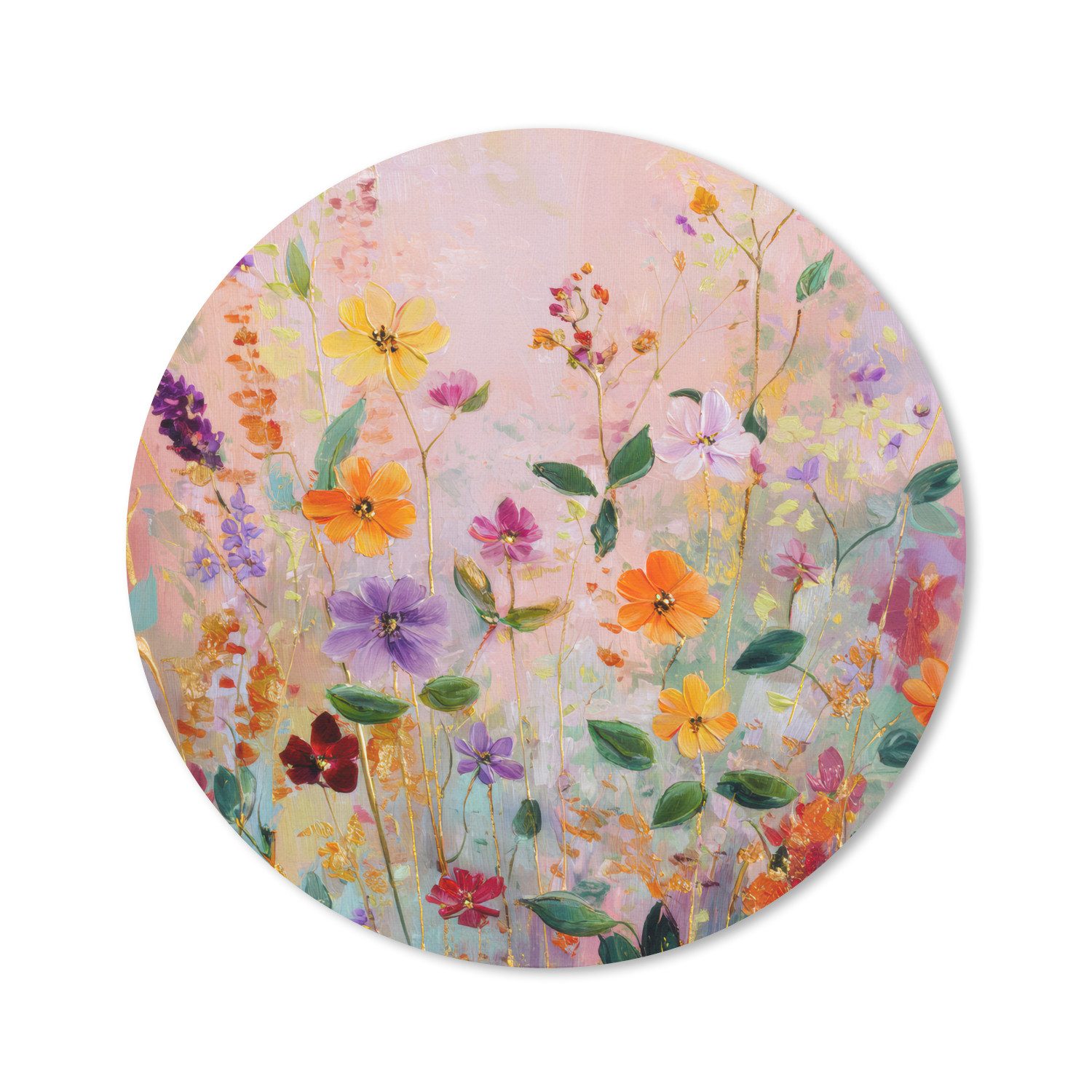 MuchoWow Mauspad Gemälde - Blumen - Abstrakt - Farbenfroh (1-St), Büro für Tastatur und Maus, Mousepad Gaming, Rund 20x20 cm