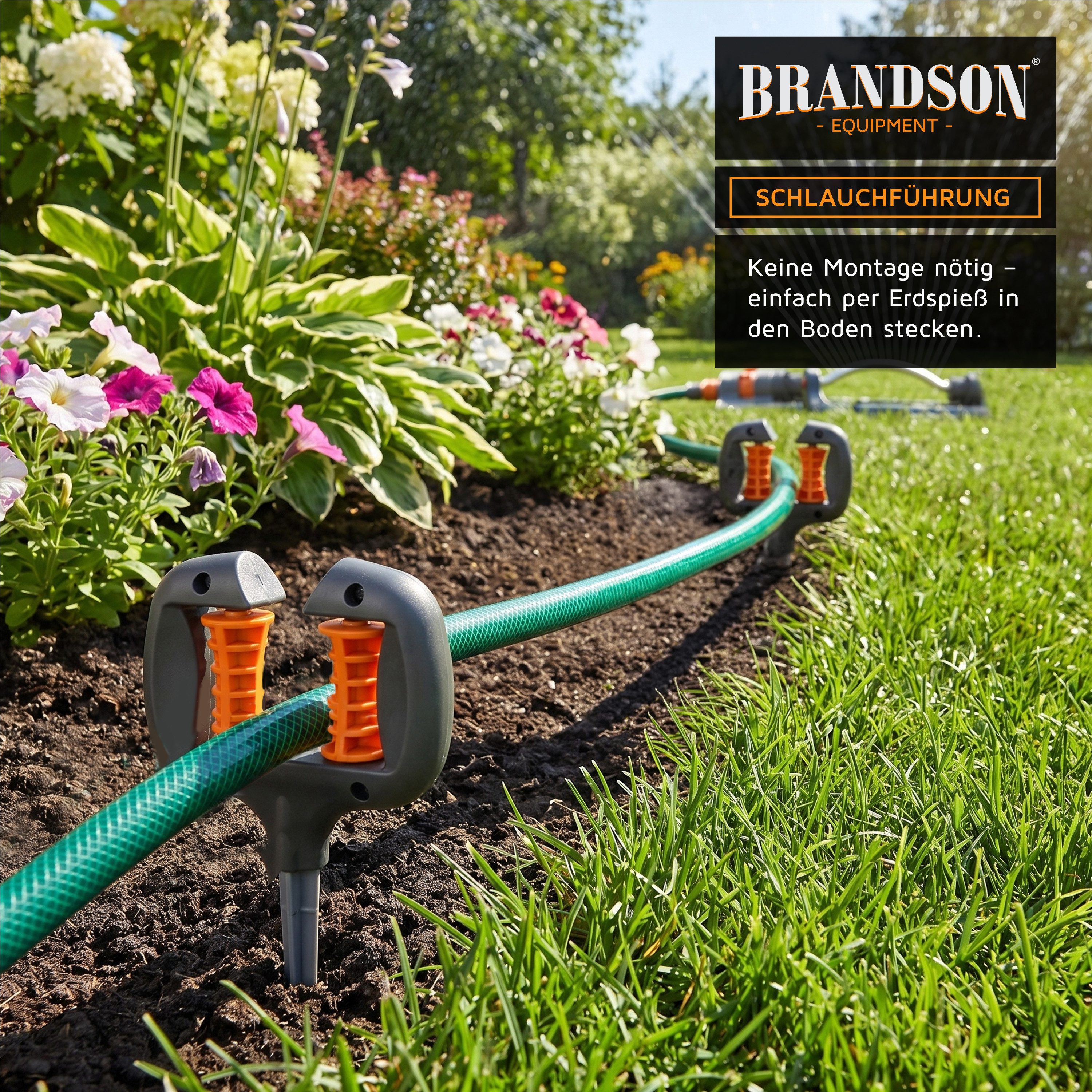 Brandson Schlauchhalterung Schlauchführung mit Erdspieß, Rollenführung, ABS Gartenschlauchführung, (1-tlg., mit Erdspieß, Rasen- und Gartenschutz, Führungsrollen mit Knick- & Blumenbeetschutz)