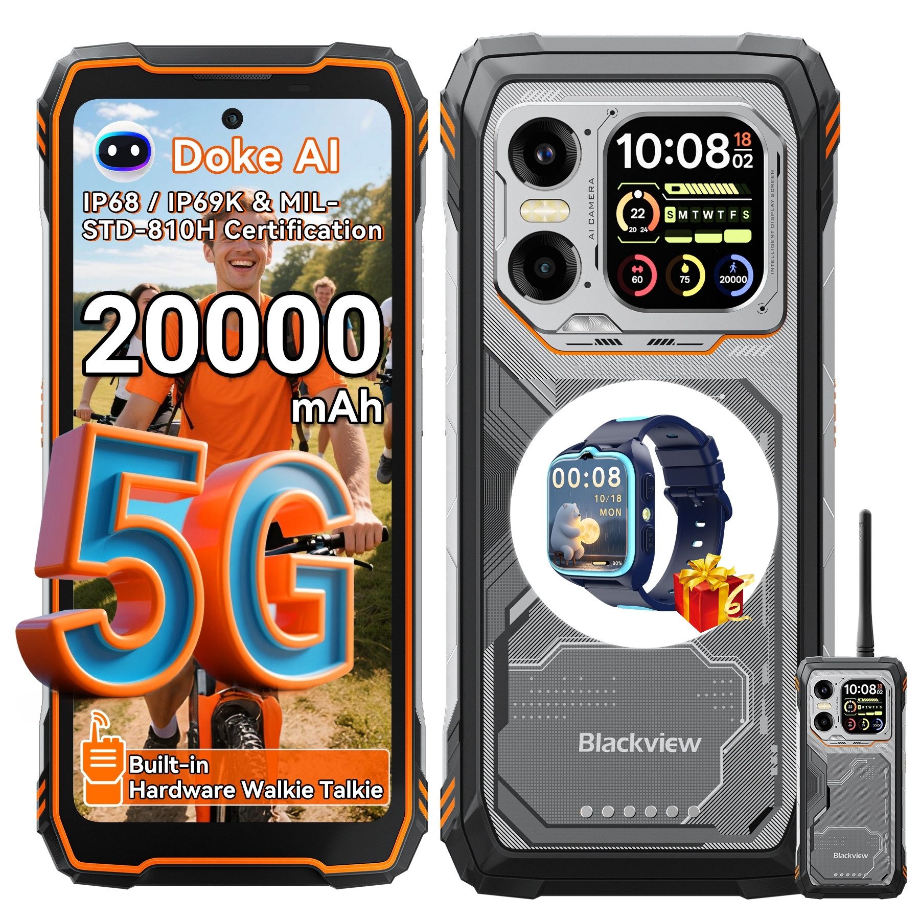 blackview XPLORE 1 Walkie-Talkie mit Nachtsichtkamera incl.Z30 Smartphone (6,73 Zoll, 512 GB Speicherplatz, 64 MP Kamera, Dual-Screen, 1080*2460, 120Hz, 64MP+50MP+20MP Nachtsicht, 55W, 5W OTG)