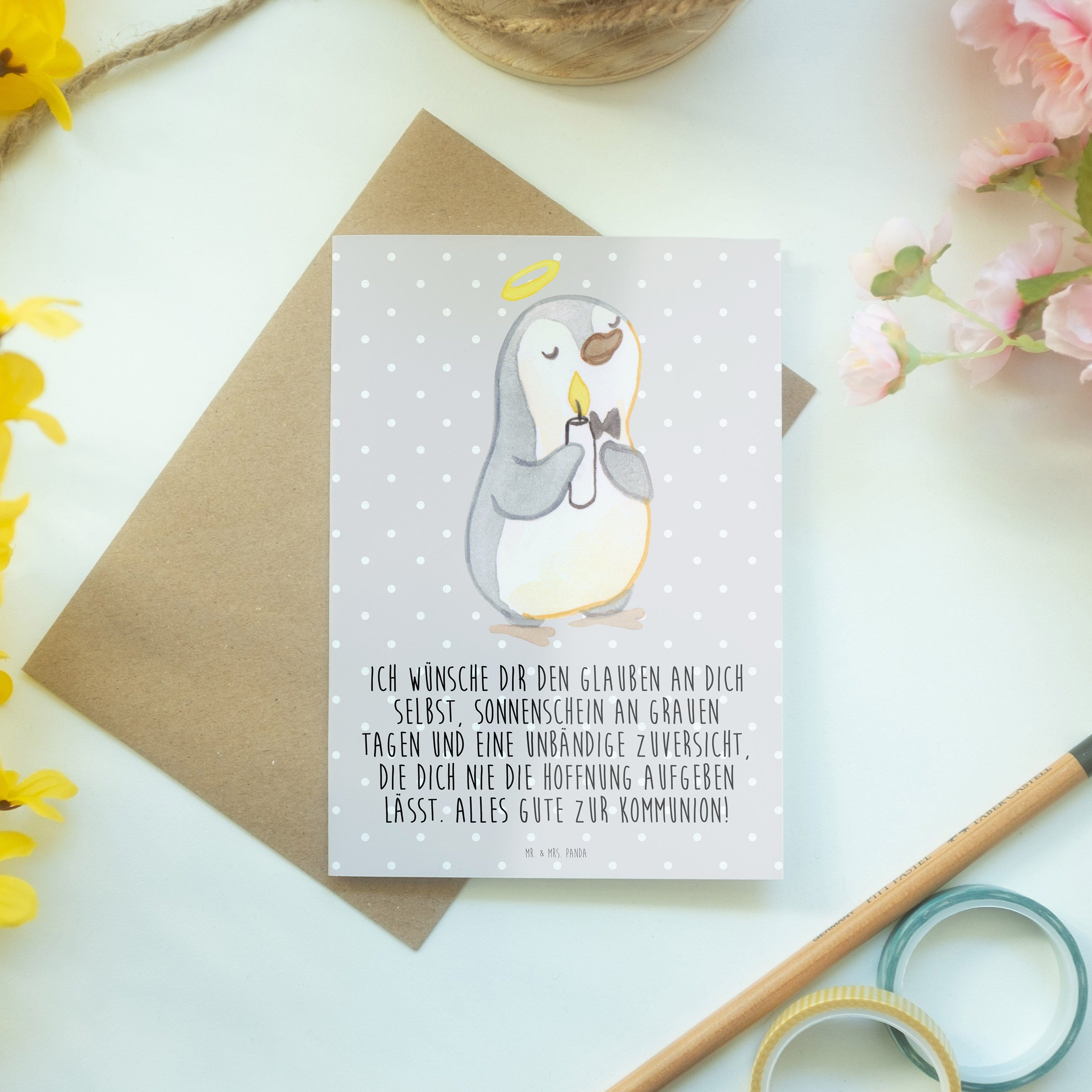 Mr. Grau Pastell Mrs. - - Grußkarte Klappk Kommunion Geschenk, & Geburtstagskarte, Pinguin Panda