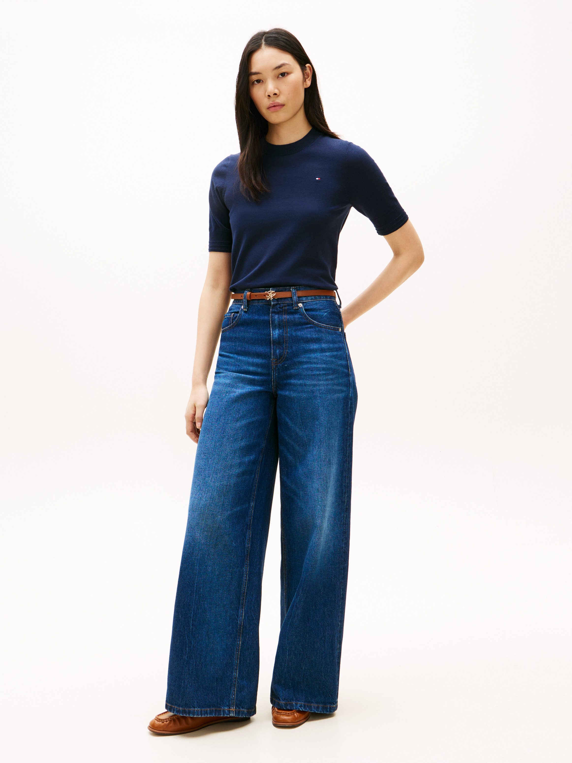 Tommy Hilfiger Kurzarmpullover CO JERSEY FINE GG C-NK SS SWT Baumwollmischung, Regular Fit