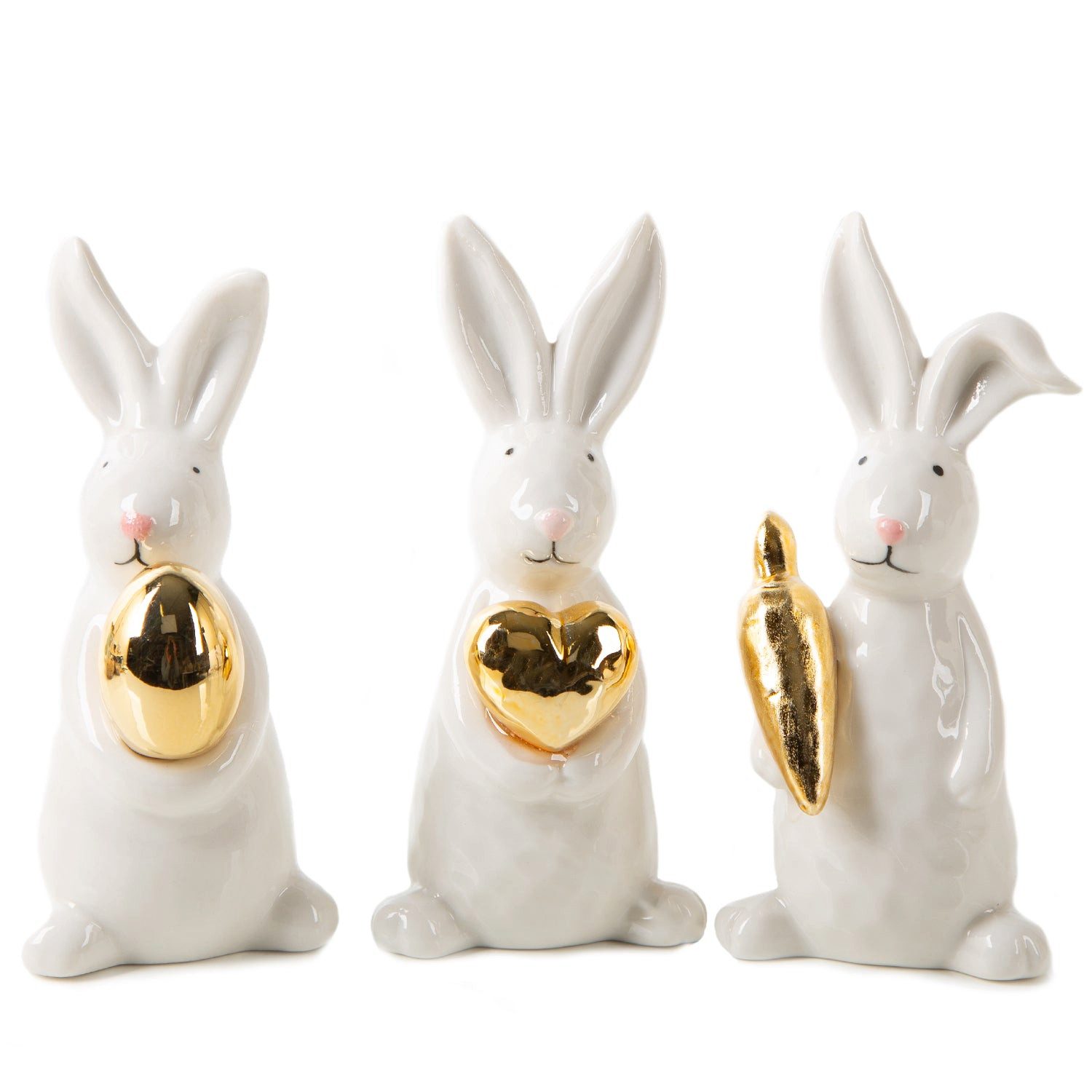 Logbuch-Verlag Dekofigur 3 edle Osterhasen Deko Figuren Gold weiß Osterdekoration aus Porzellan