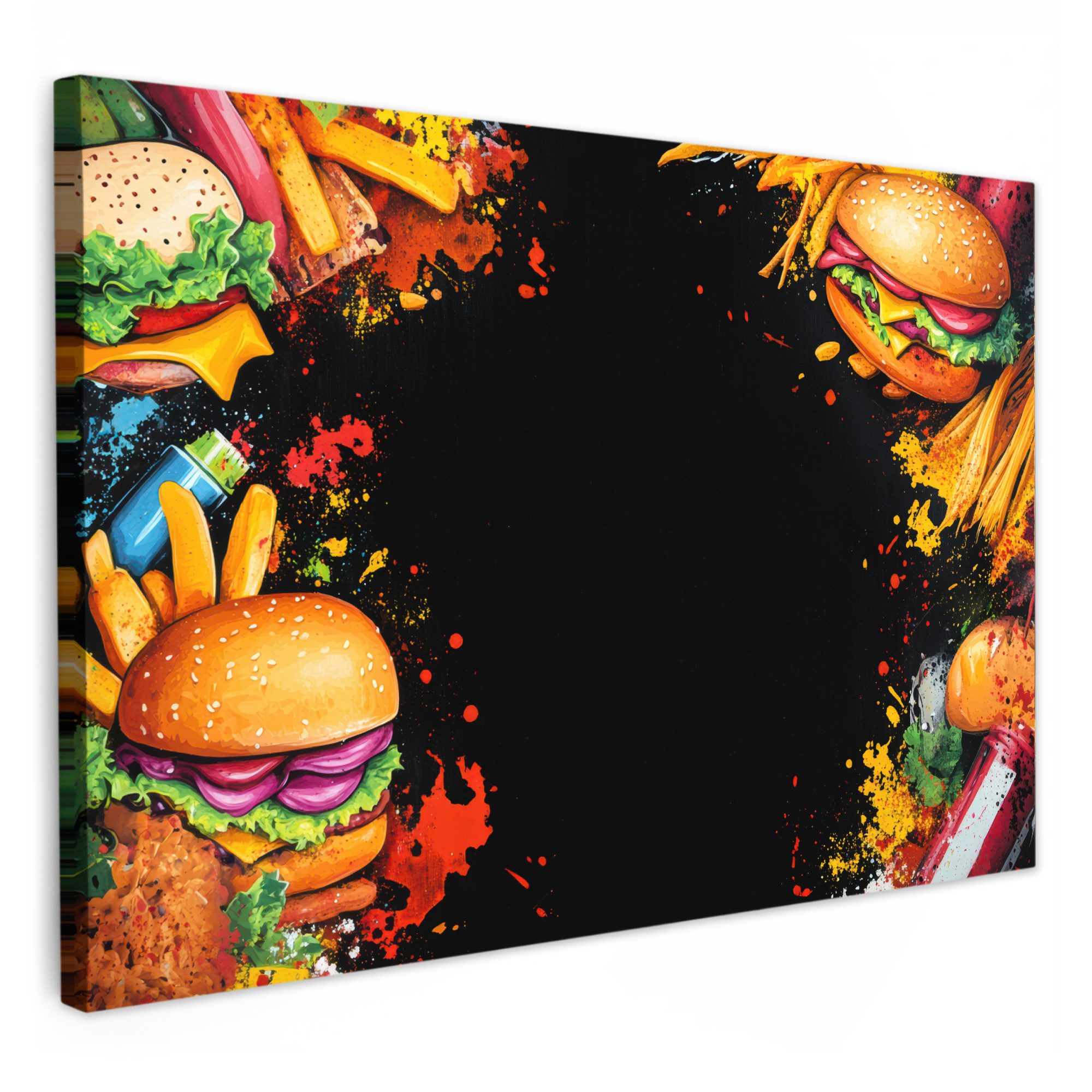 OneMillionCanvasses® Leinwandbild Fastfood - Graffiti - Hamburger - Lebensm günstig online kaufen