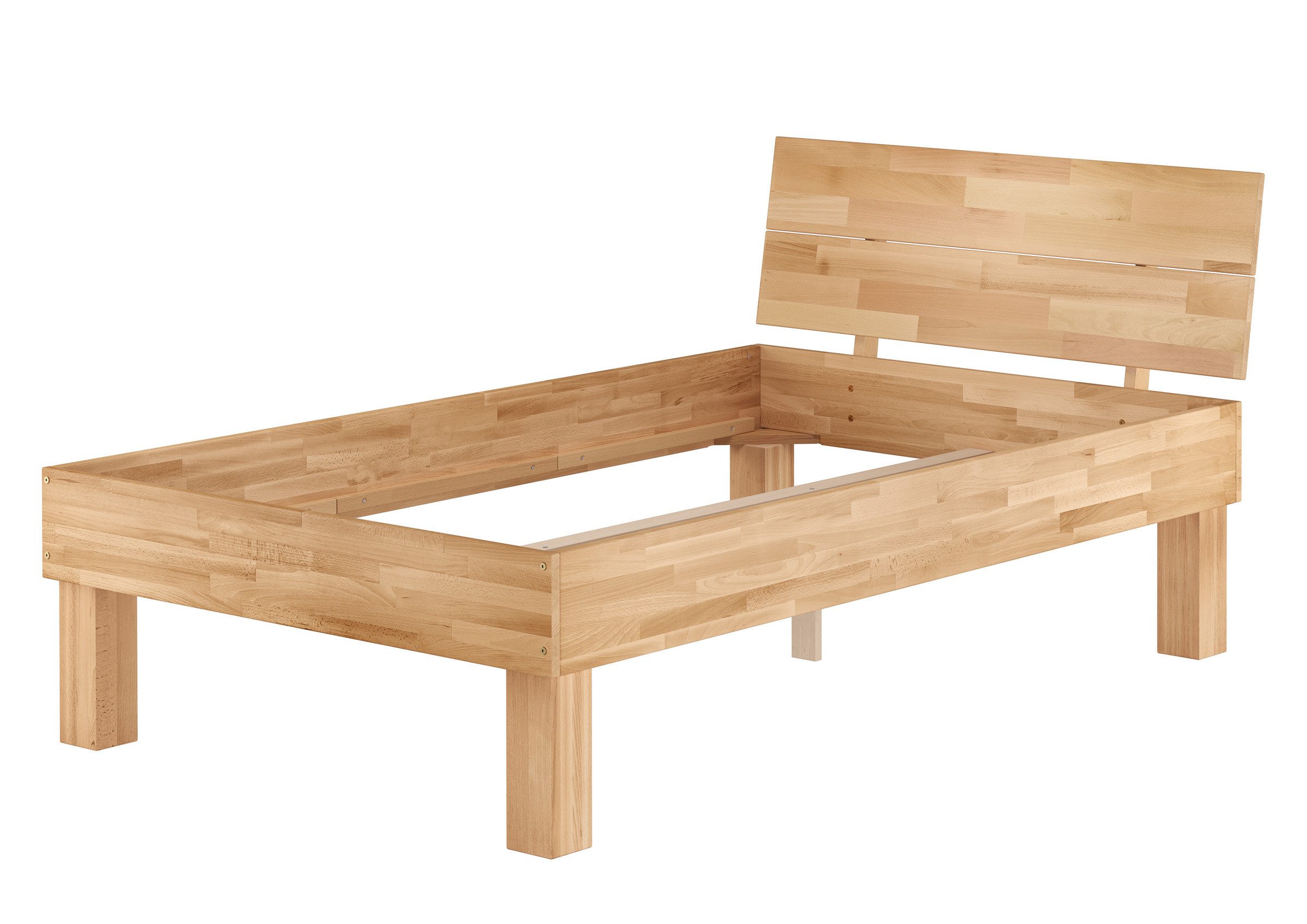 ERST-HOLZ Bettgestell Hohes Seniorenbett 120 x 220 cm Einzelbett in Überlänge Buche Massiv, Buche farblos lackiert