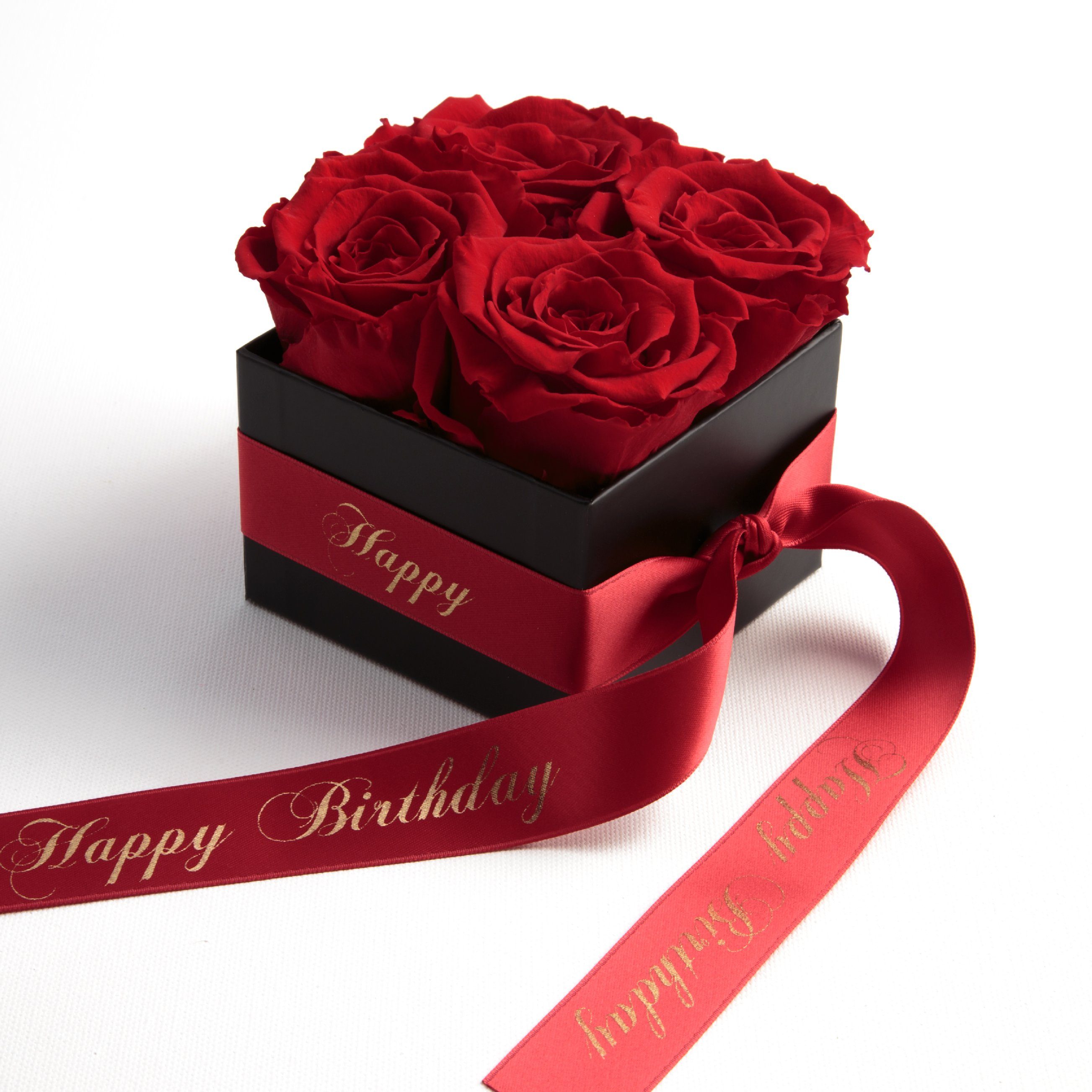 Kunstblume Infinity Rosenbox Happy Birthday Geschenk Geburtstag für Frauen Rose, ROSEMARIE SCHULZ Heidelberg, Höhe 8.5 cm, echte Rosen haltbar 3 Jahre rot