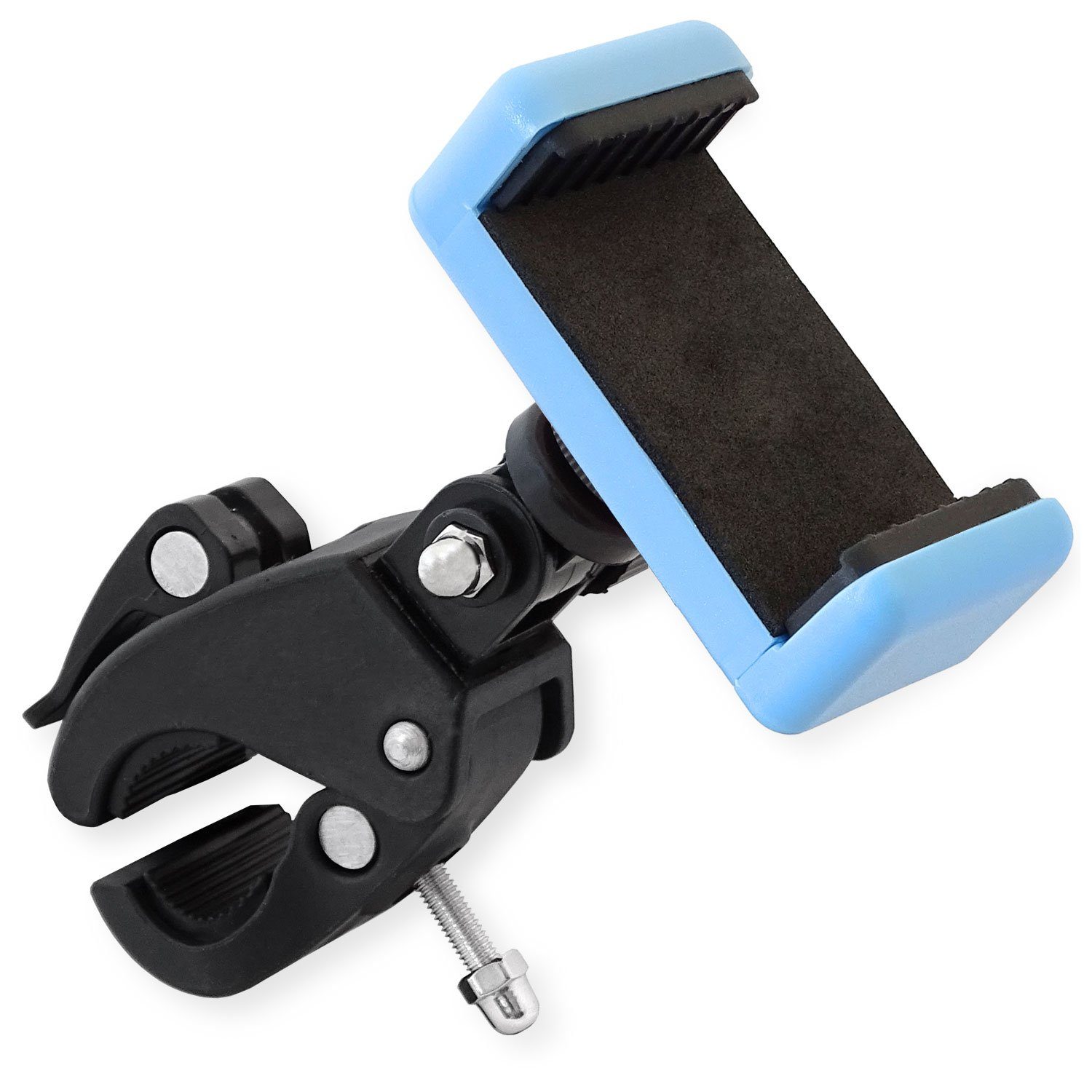 keepdrum Smartphone-Halterung keepdrum Smartphone Halterung Blau, (bis 3,5 Zoll, Passend für Rohre oder Tischplatten mit Durchmesser 12-40mm, Rutschfest durch gummierte Befestigungen)