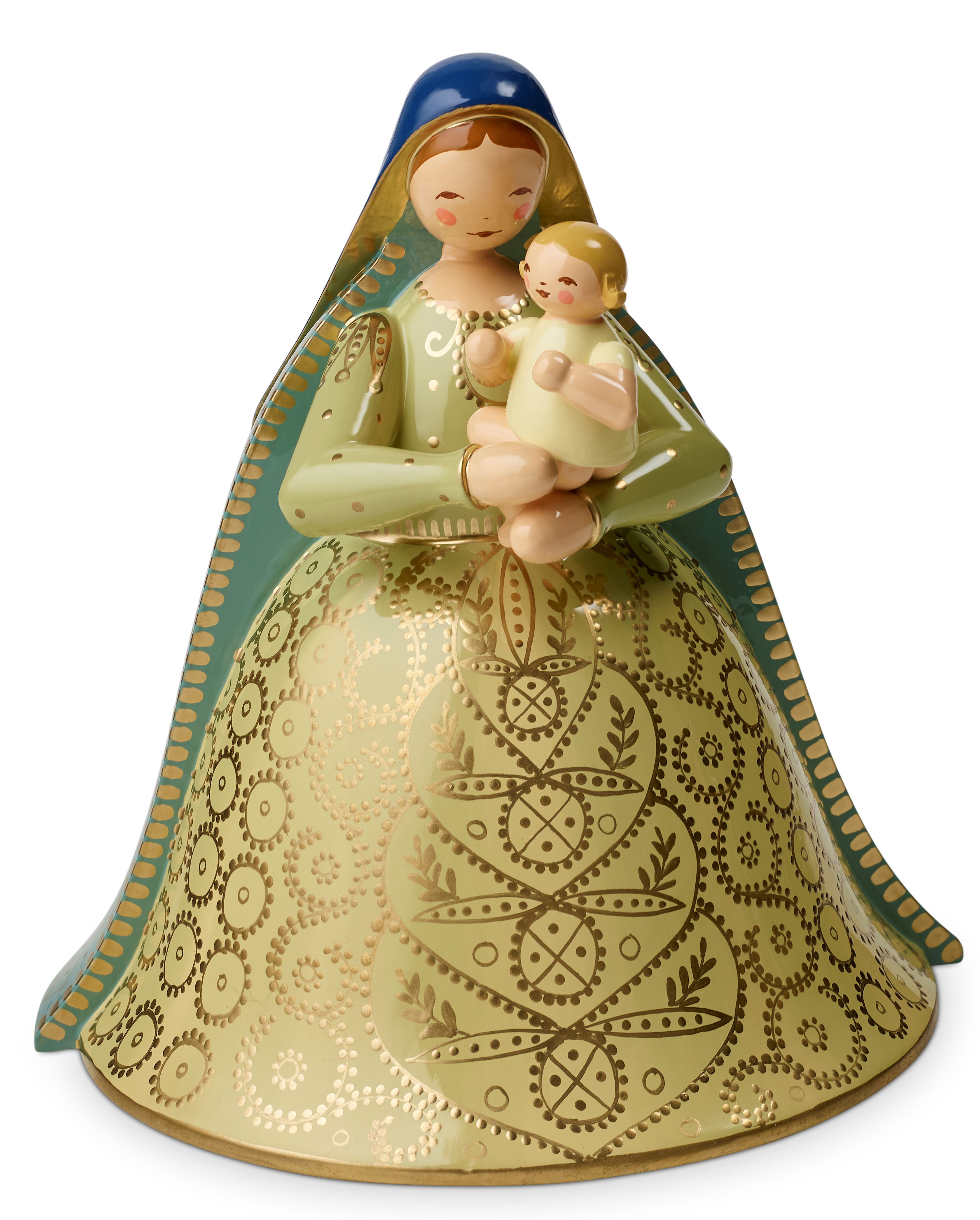 Wendt & Kühn Dekofigur Madonna mit Christkind, reich bemalt, creme-hellblau, Original Erzgebirge