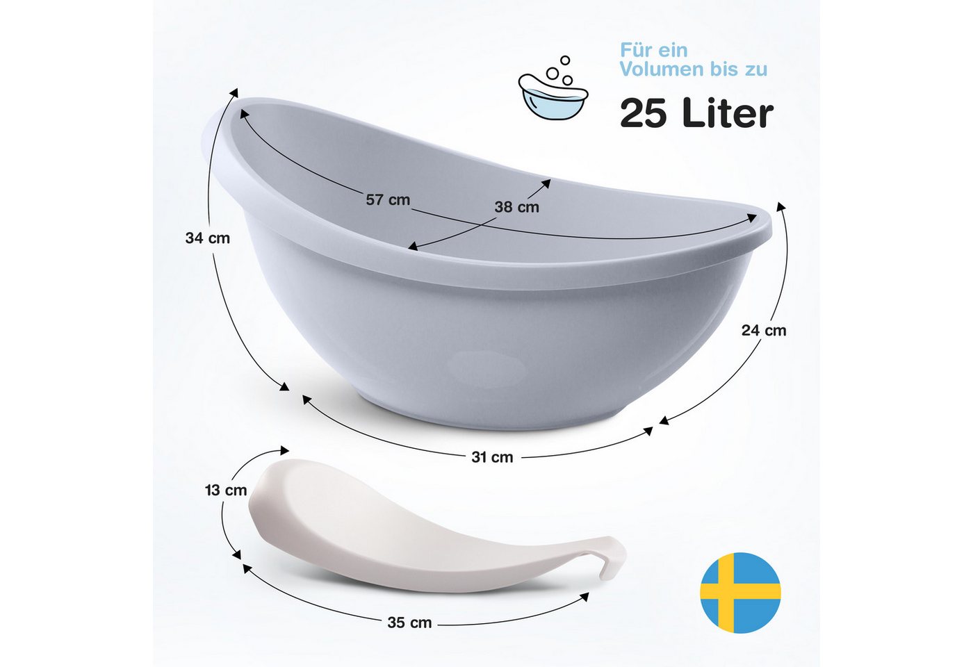 Thumbnail - BabyBeFun Babybadewanne mit Badewanneneinsatz für Neugeborene, Rutschfeste Babywanne, Inkl. Safety-Pad