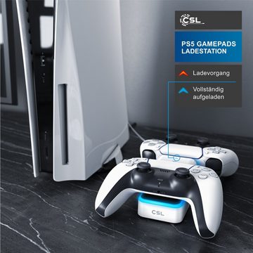 CSL Controller-Ladestation (1000 mA, für PS5, Twin Charge, Ladegerät, wireless, USB Ladekabel, LED Anzeige)