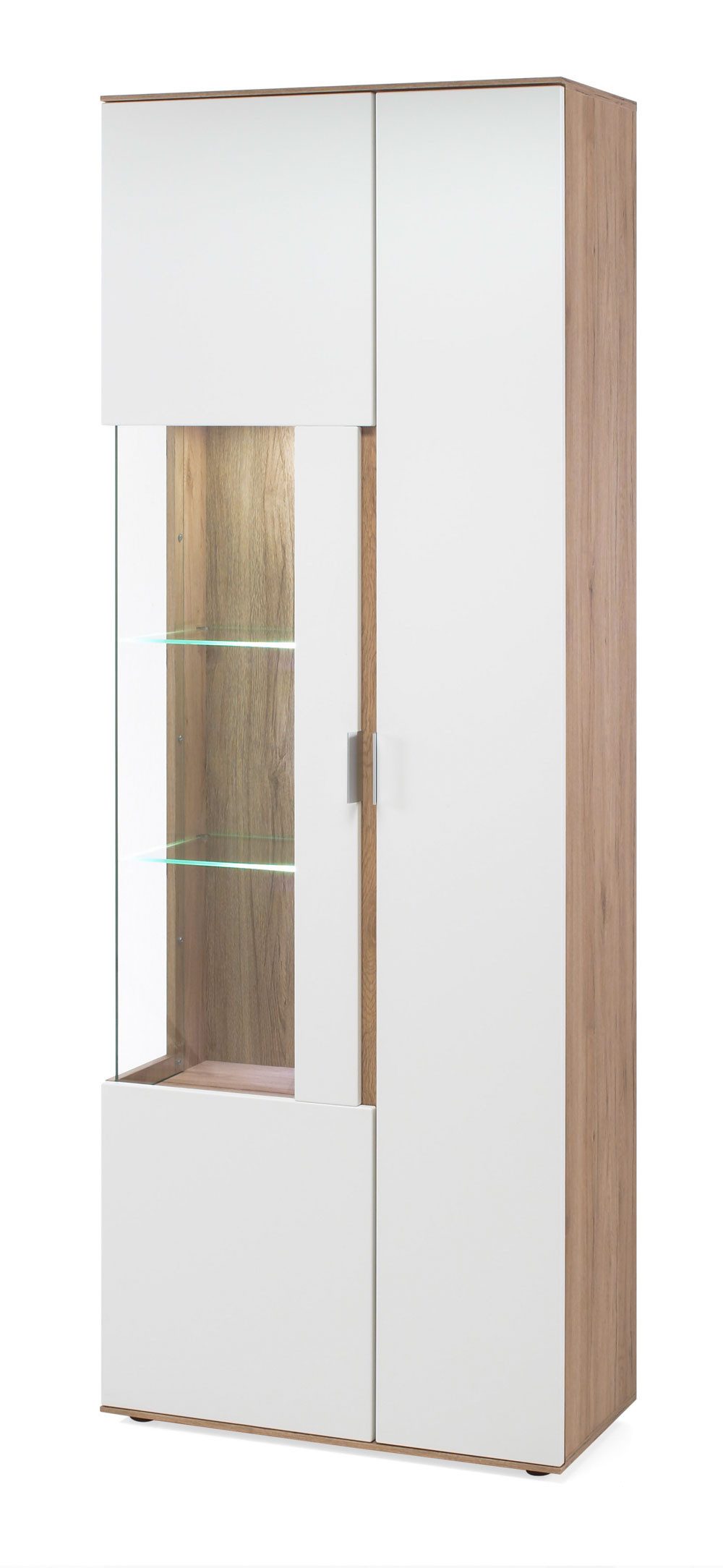 Feldmann-Wohnen Vitrine Scala (mit Türen, mit Einlegeböden, mit Glaseinsatz, 1-St., moderne Optik, mit Türen, mit Einlegeböden, mit Glaseinsatz) 73x37x202cm 2-türig Eiche Sanremo / weiß