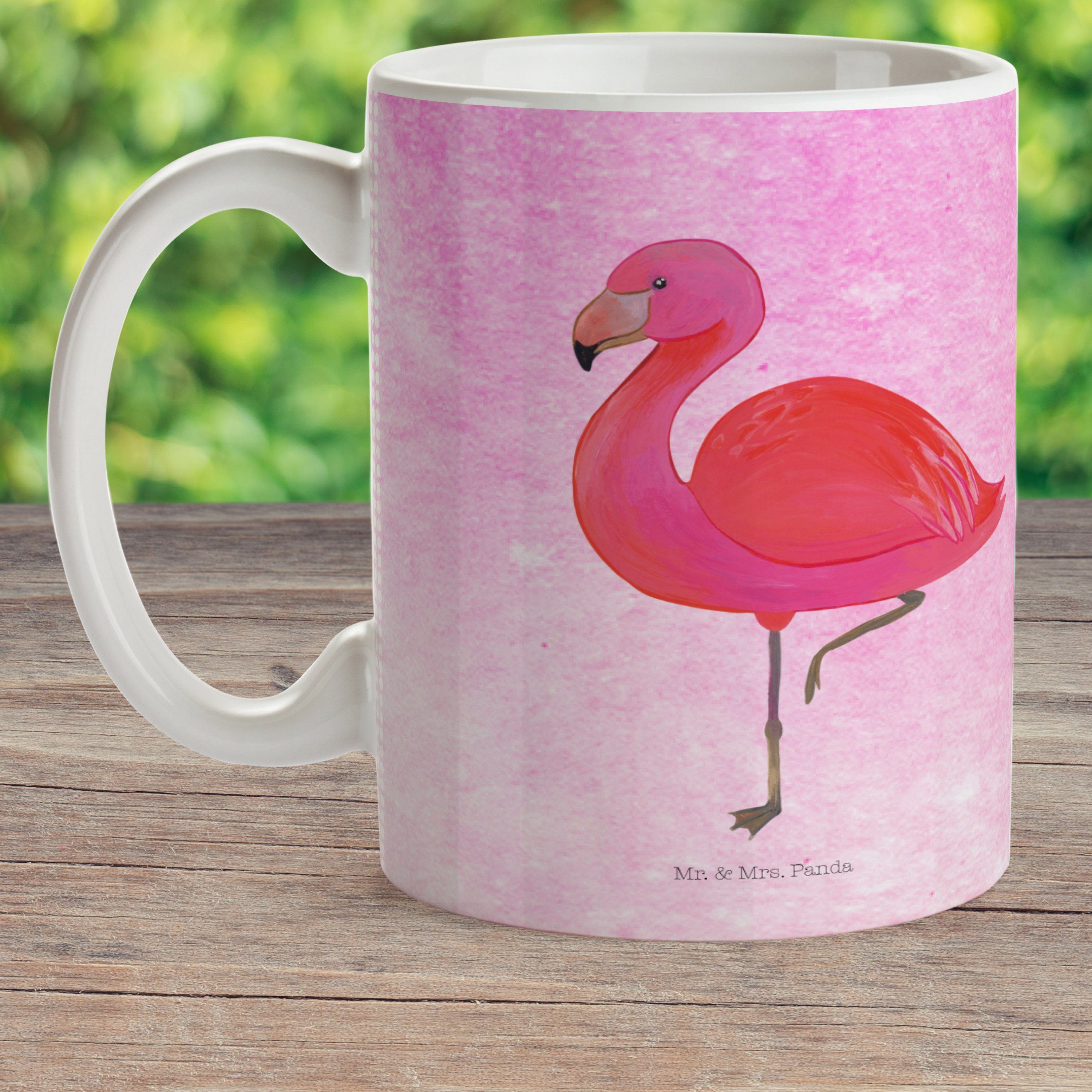 Geschenk, Flamingo - glücklich, Panda mic, Mrs. & - rosa, Mr. für Kunststoff Aquarell Kinderbecher Pink classic
