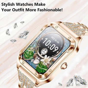 Fitonme Smartwatch (1.59 Zoll, Andriod IOS), Roségoldene Smartwatch Telefonfunktion Fitness-Tracker Wasserdicht Uhr