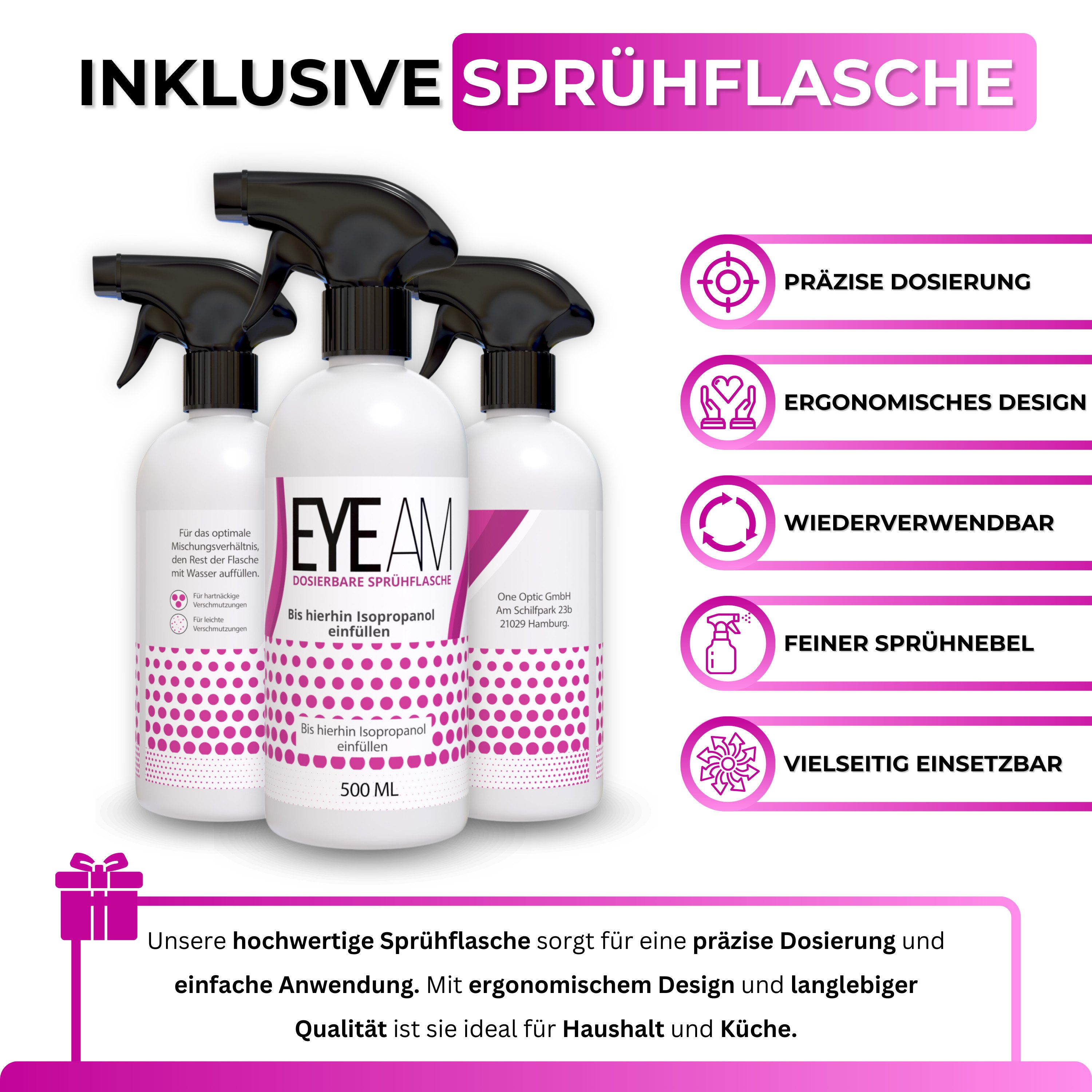 EyeAm Isopropanol 99,9% (IPA) mit 500ml Zusatzflasche zum Verdünnen, Reinigungsalkohol