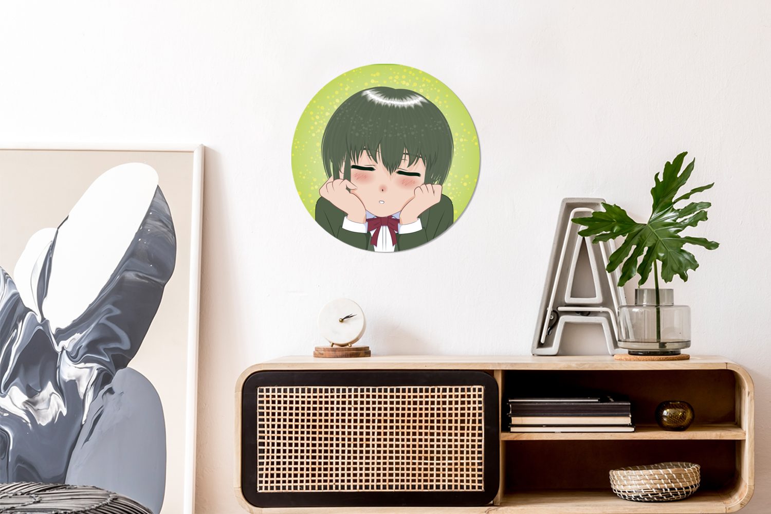 Wohnzimmer Figur Tapetenkreis Wandsticker Augen mit Rund, einer Illustration japanischen (1 Tapetenaufkleber, schlafenden MuchoWow St), Kinderzimmer, Eine für