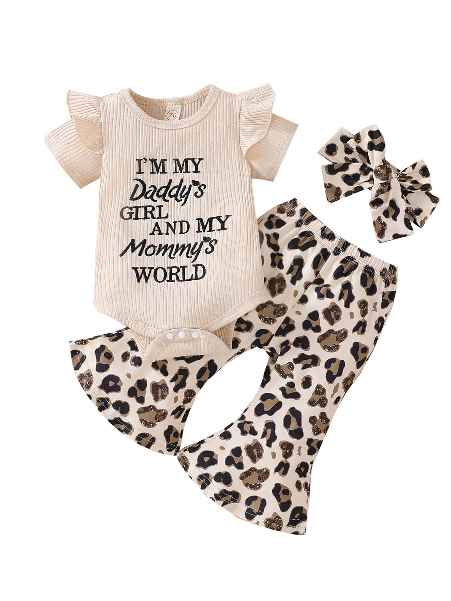 Kinder Mädchen (Gr. 50 - 92) LAPA Shirt & Hose LAPA Baby-Anzug für Mädchen, Kurzarm-Strampler + bedruckte Schlaghose + Haarband