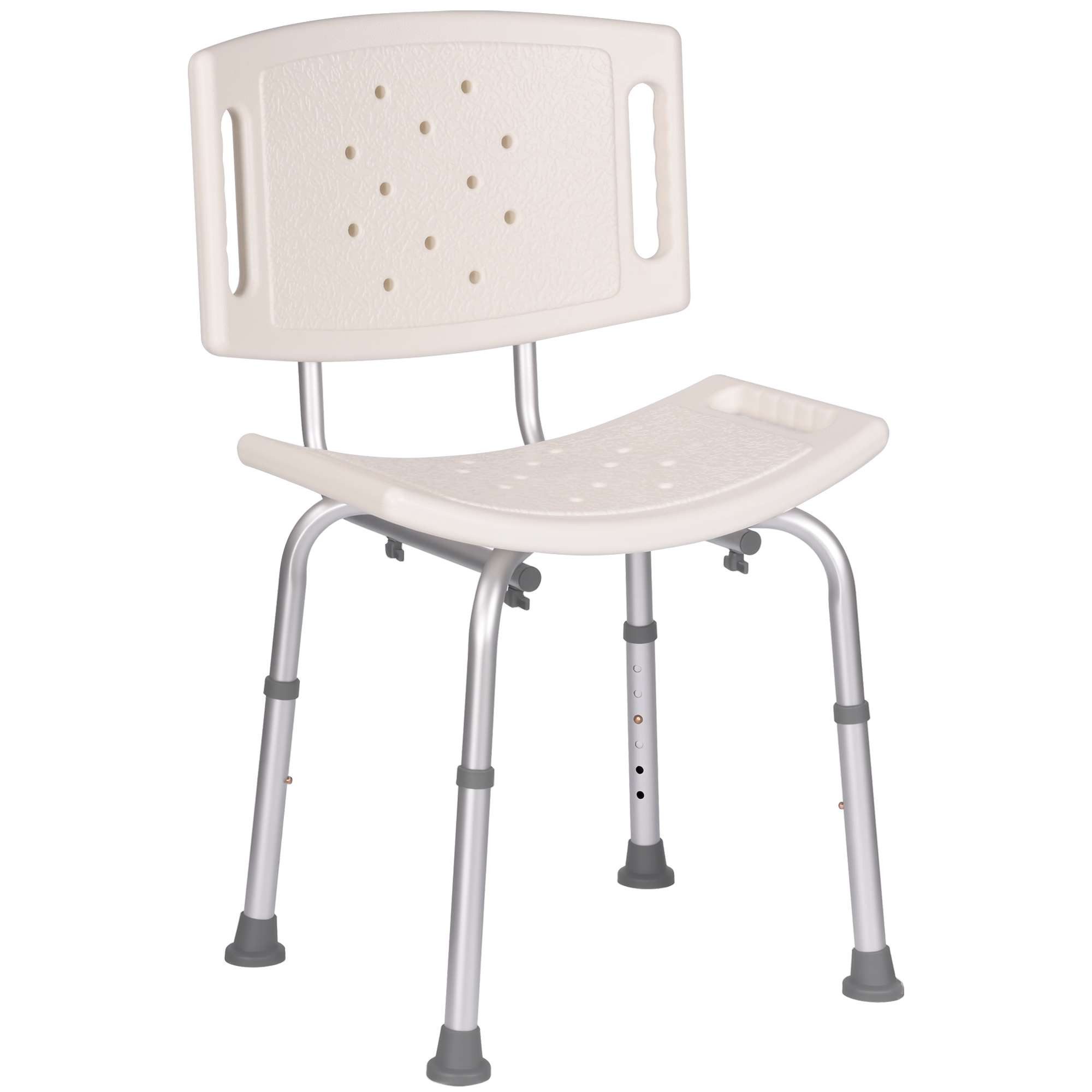 BBG Duschstuhl Duschhocker mit Rückenlehne, höhenverstellbare Beine, rutschfeste Füße, wasserfest, belüftet, bis 136 kg belastbar, einfach montierbar